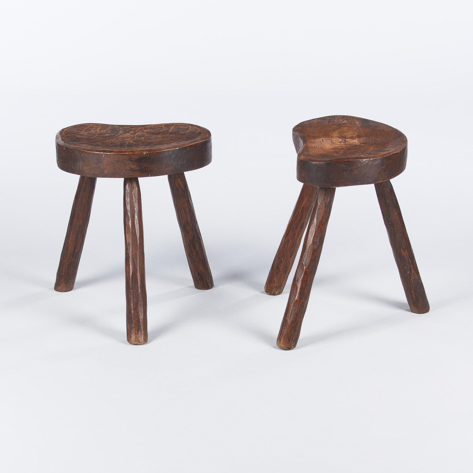 Pair of French Country Ashwood Stools, 1950s 9