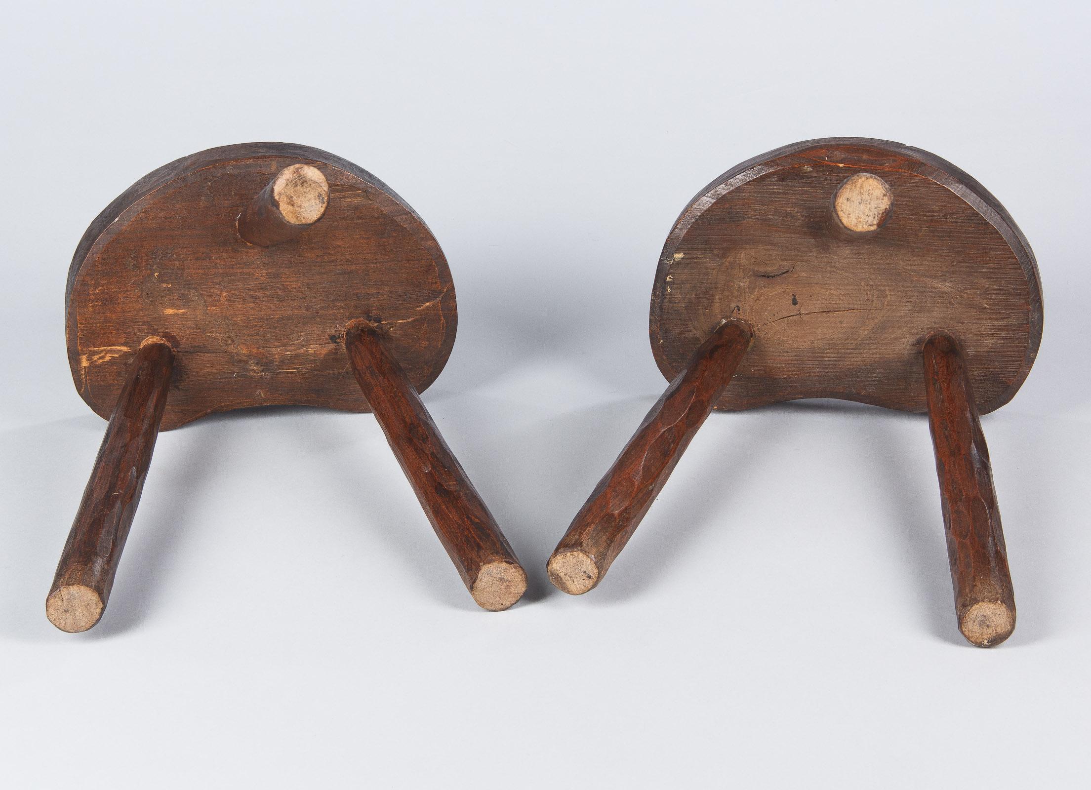 Pair of French Country Ashwood Stools, 1950s 14