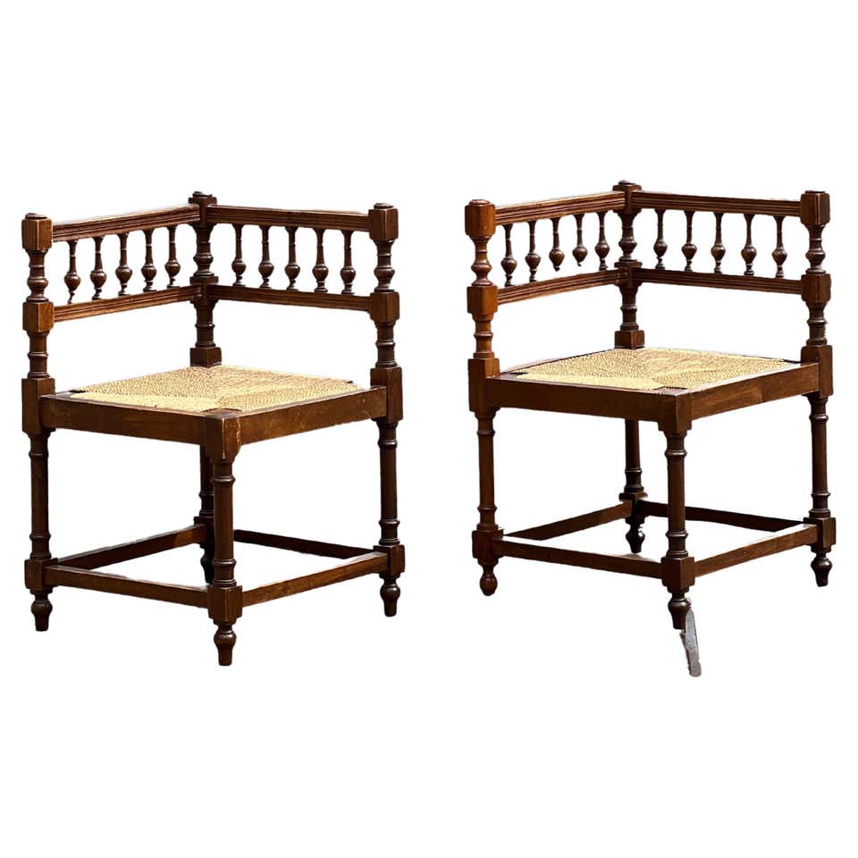 Pair of 19th Century Carved Oak Corner Chairs For Sale at 1stDibs