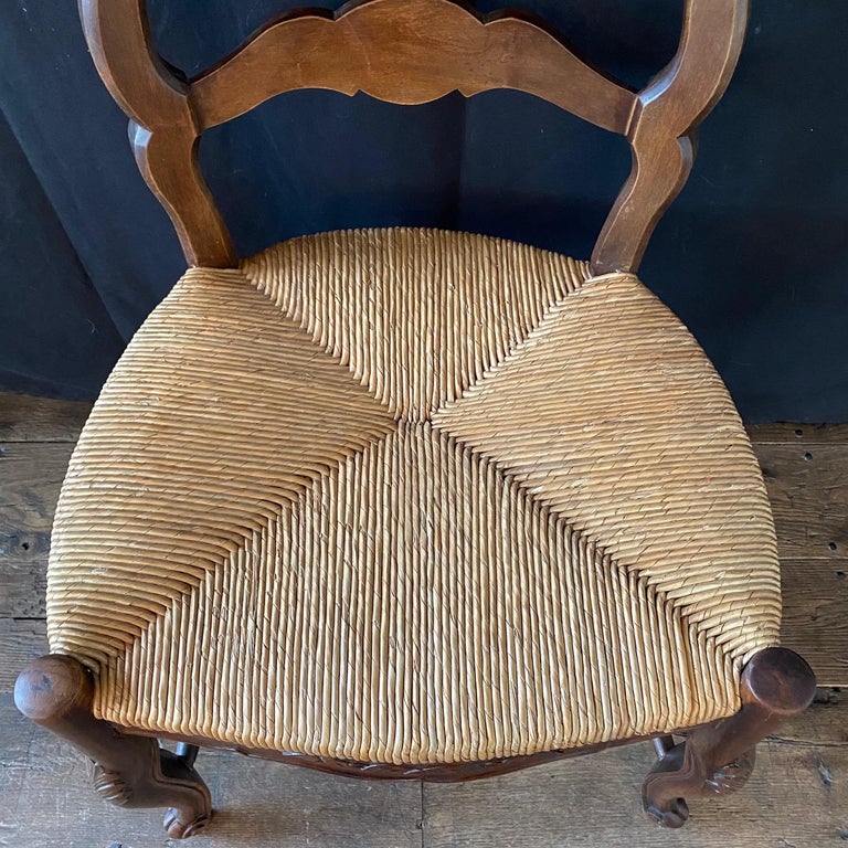 Pair of French Country Hand Woven Rush Seat Dining Chairs with Lovely ...