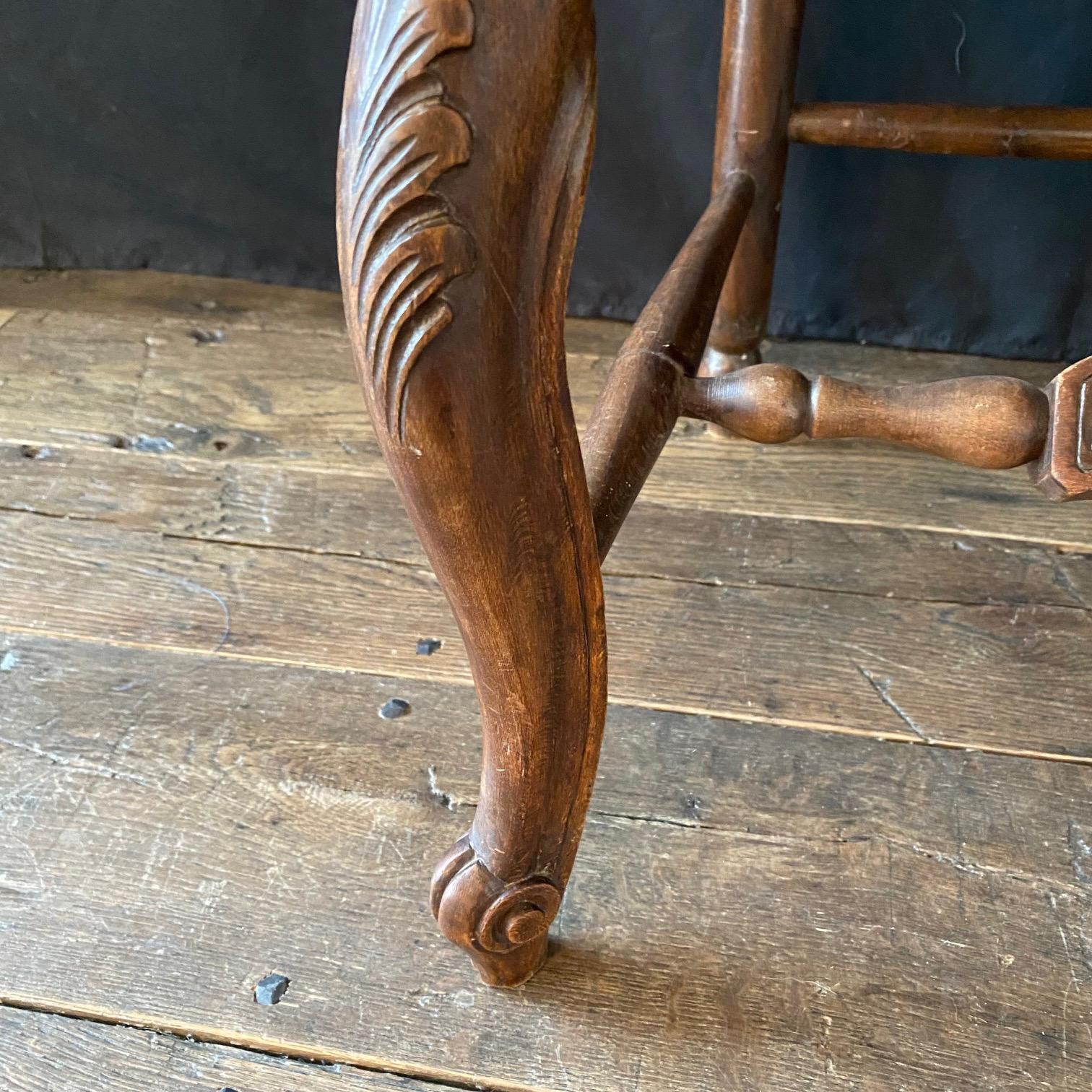 Pair of French Country Hand Woven Rush Seat Dining Chairs with Lovely Carvings In Good Condition In Hopewell, NJ