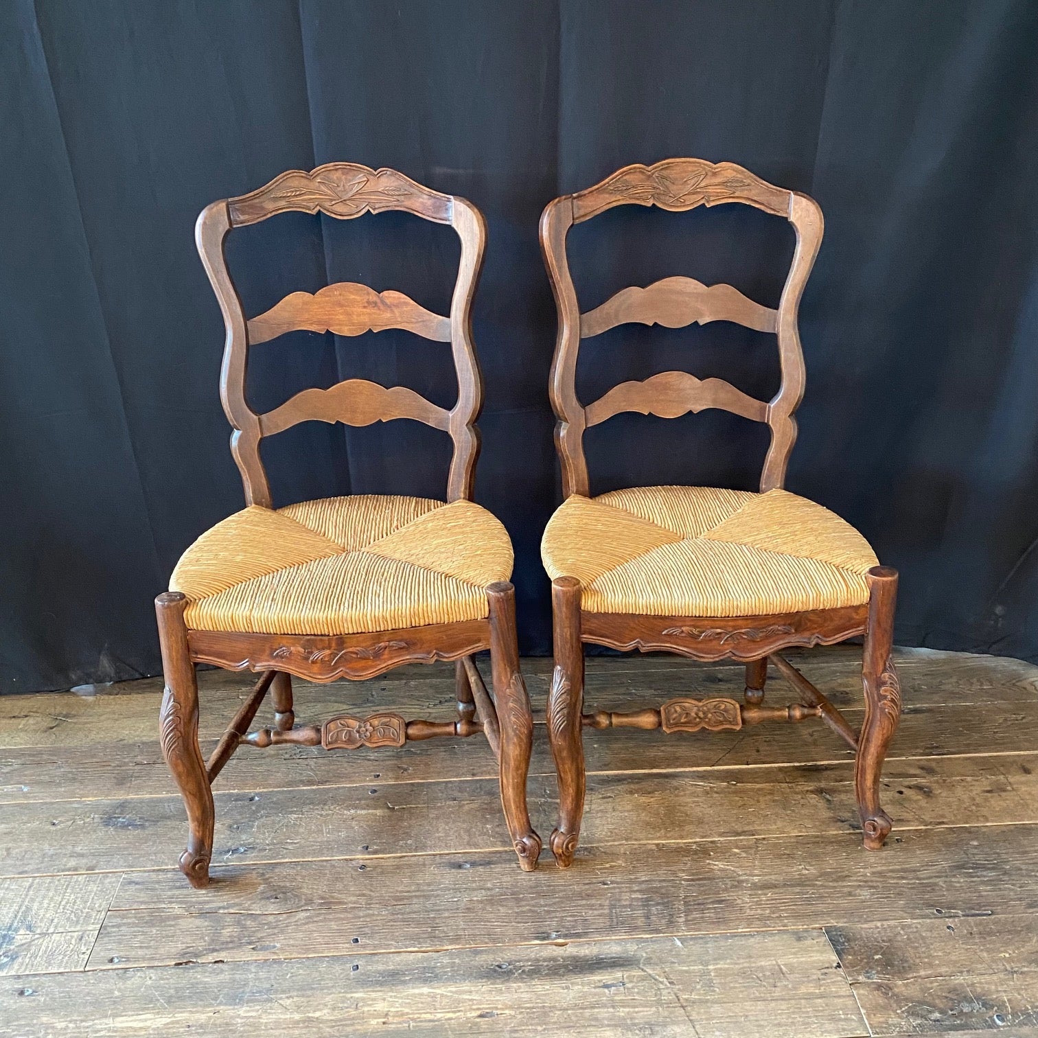 Pair of French Country Hand Woven Rush Seat Dining Chairs with Lovely ...