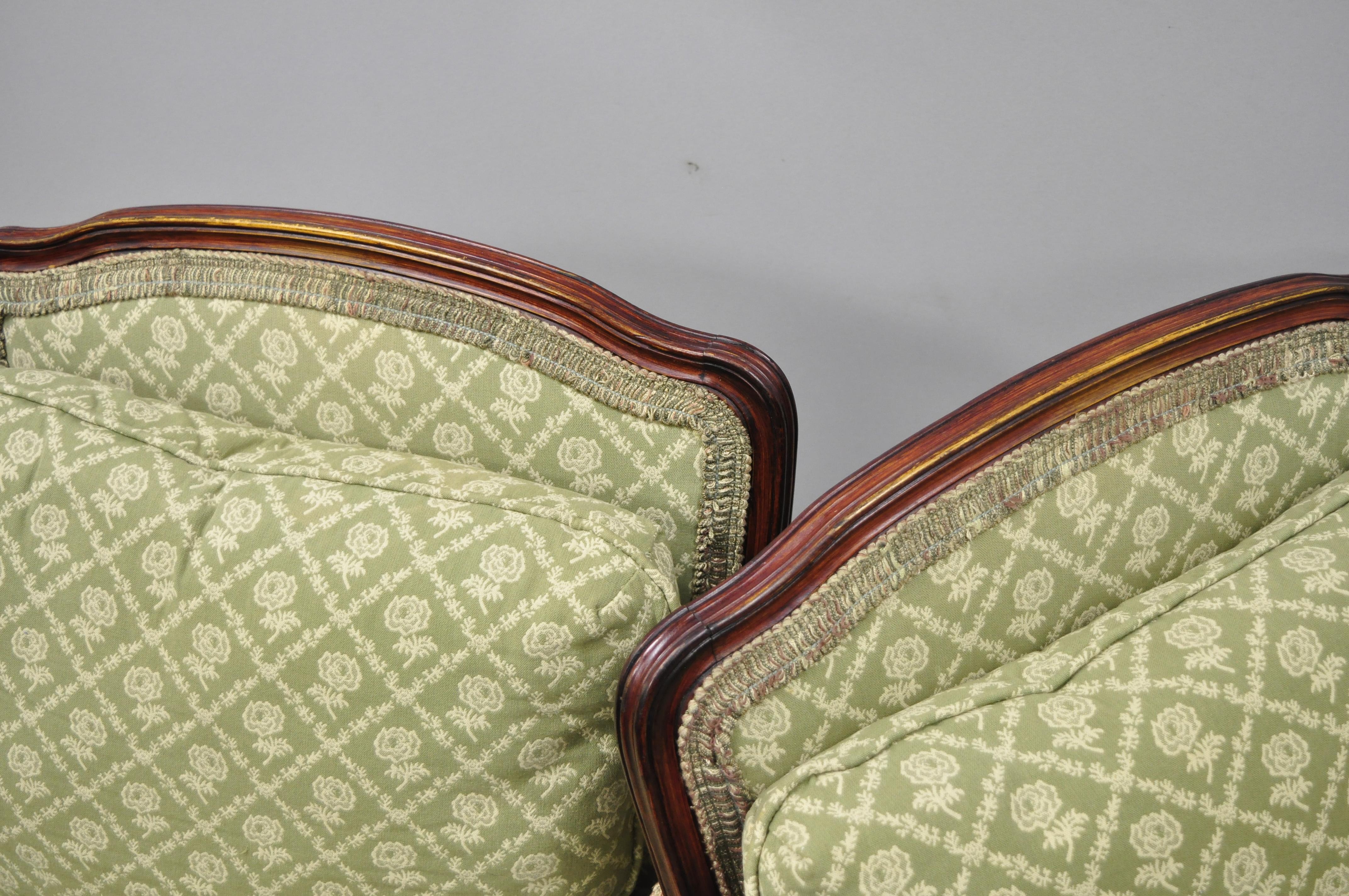 20th Century Pair of French Country Louis XV Style Mahogany Bergere Chairs Armchairs