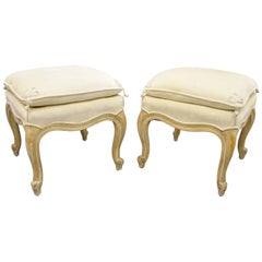 Pair of French Country Louis XV Style Upholstered Ottomans Stool