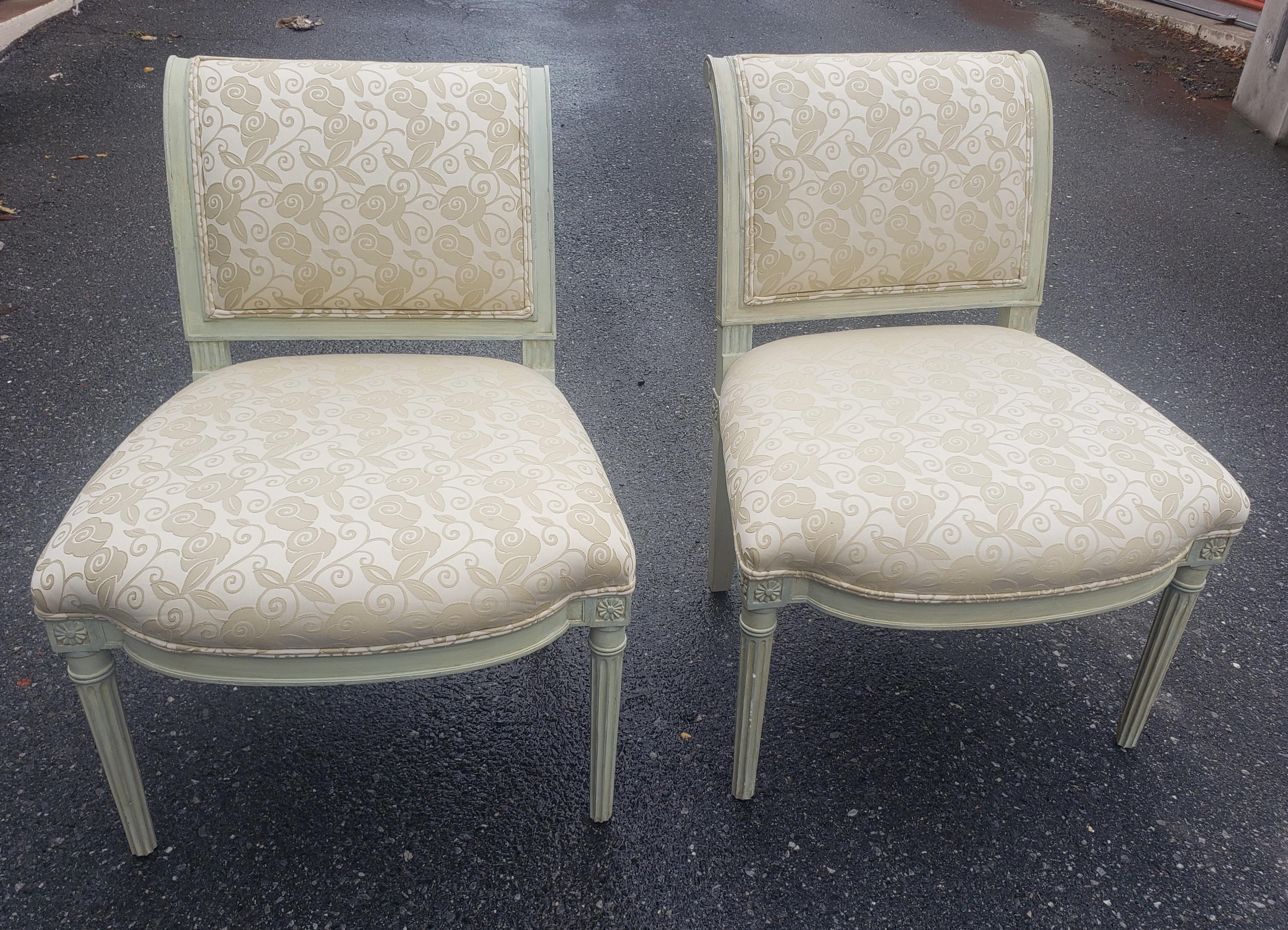 Pair of French Country Mahogany and Upholstered Slipper Lounge Chairs For Sale 1