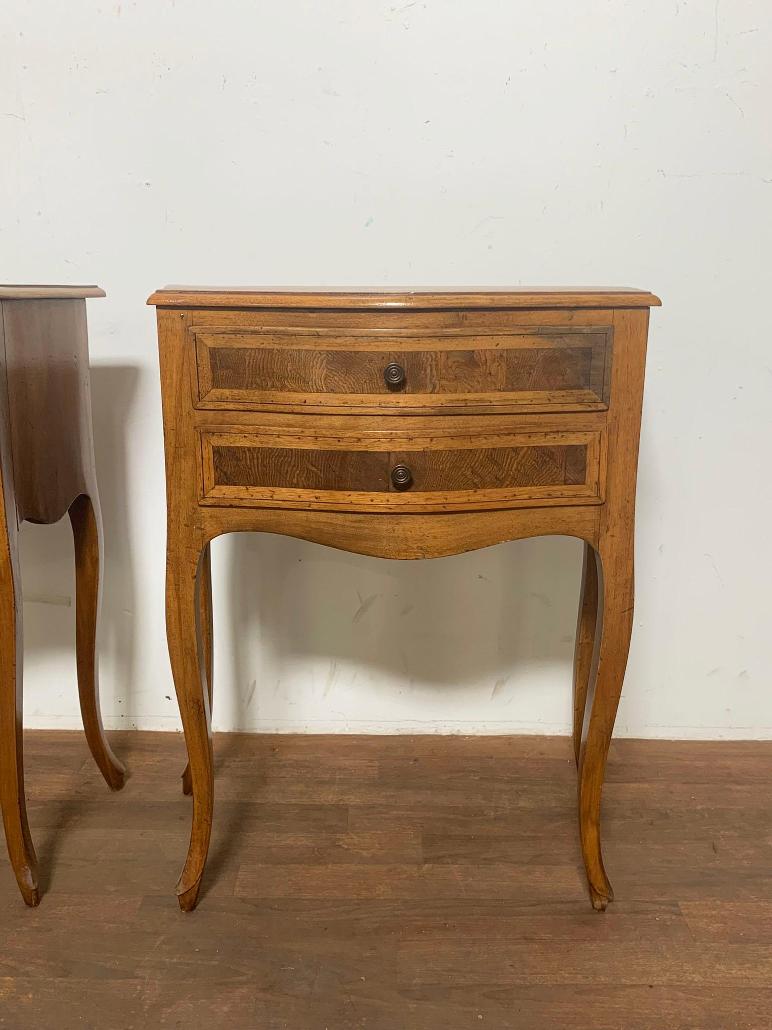 French Provincial Pair of French Country Night Stands in Walnut, Circa 1950s