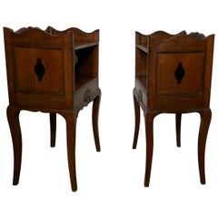 Antique Pair of French Country Oak Bedside Cabinets 