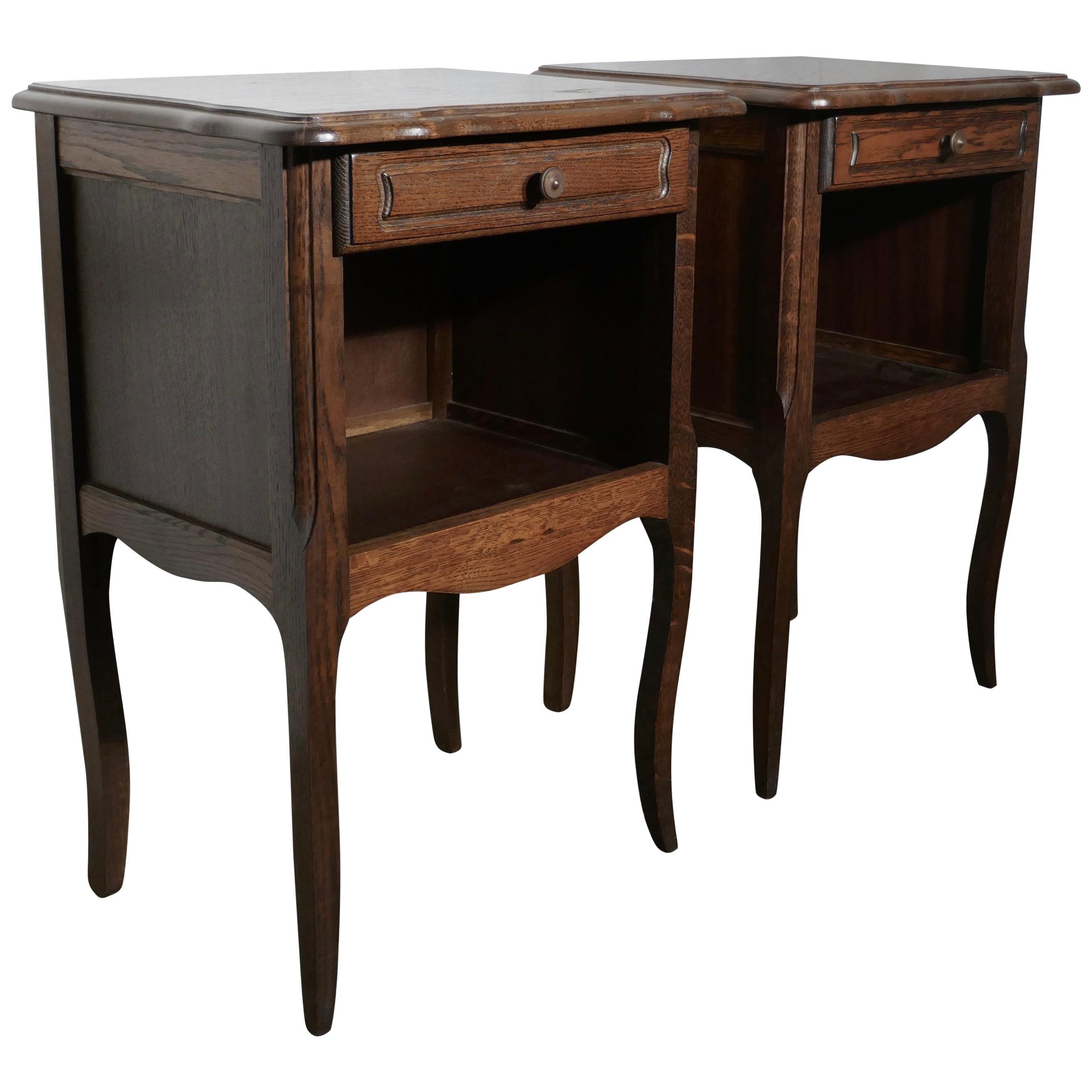 Pair of French Country Oak Bedside Cabinets