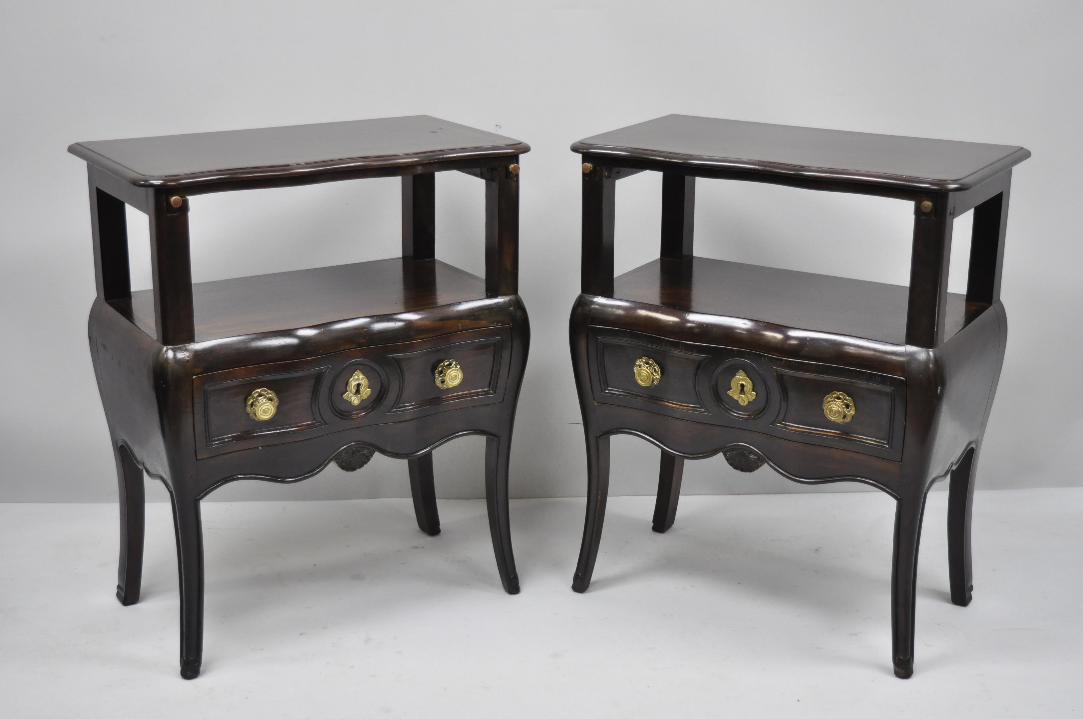 Pair of French Country Provincial Style Bombe Nightstand Attributed to Auffray For Sale 3