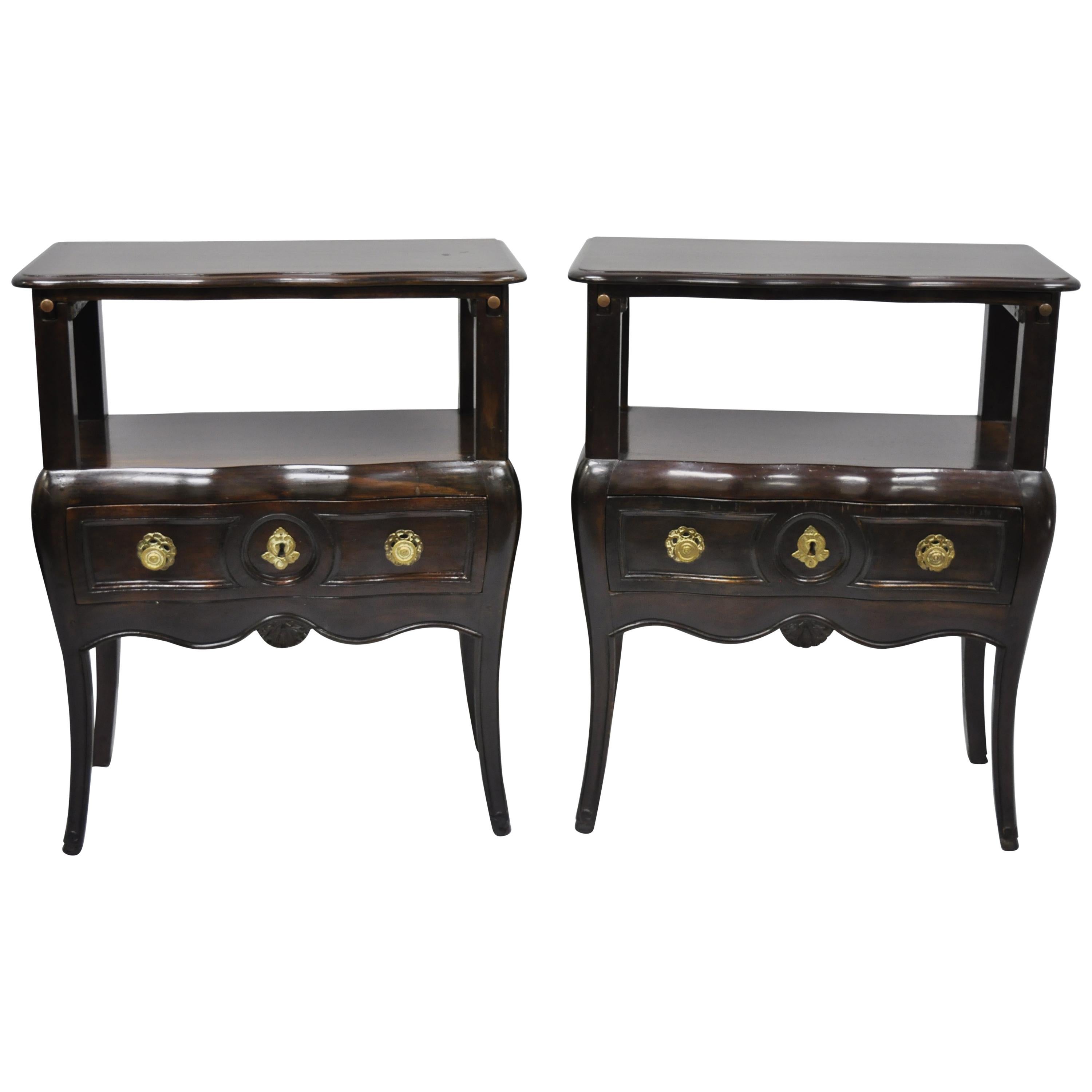 Pair of French Country Provincial Style Bombe Nightstand Attributed to Auffray