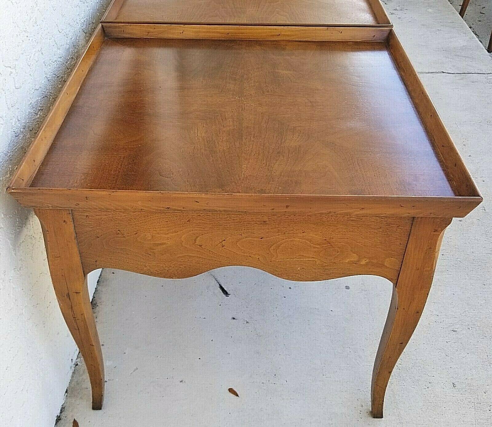 Pair of French Country Solid Wood Side End Tables by Baker Milling Road In Good Condition For Sale In Lake Worth, FL