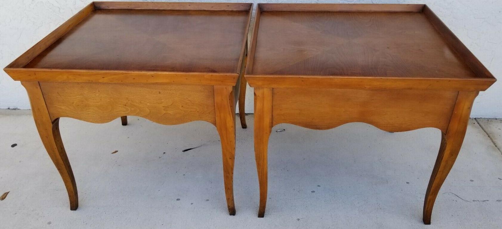 20th Century Pair of French Country Solid Wood Side End Tables by Baker Milling Road For Sale