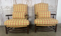 Pair of French Country Style Lounge Chairs w/ Ottomans