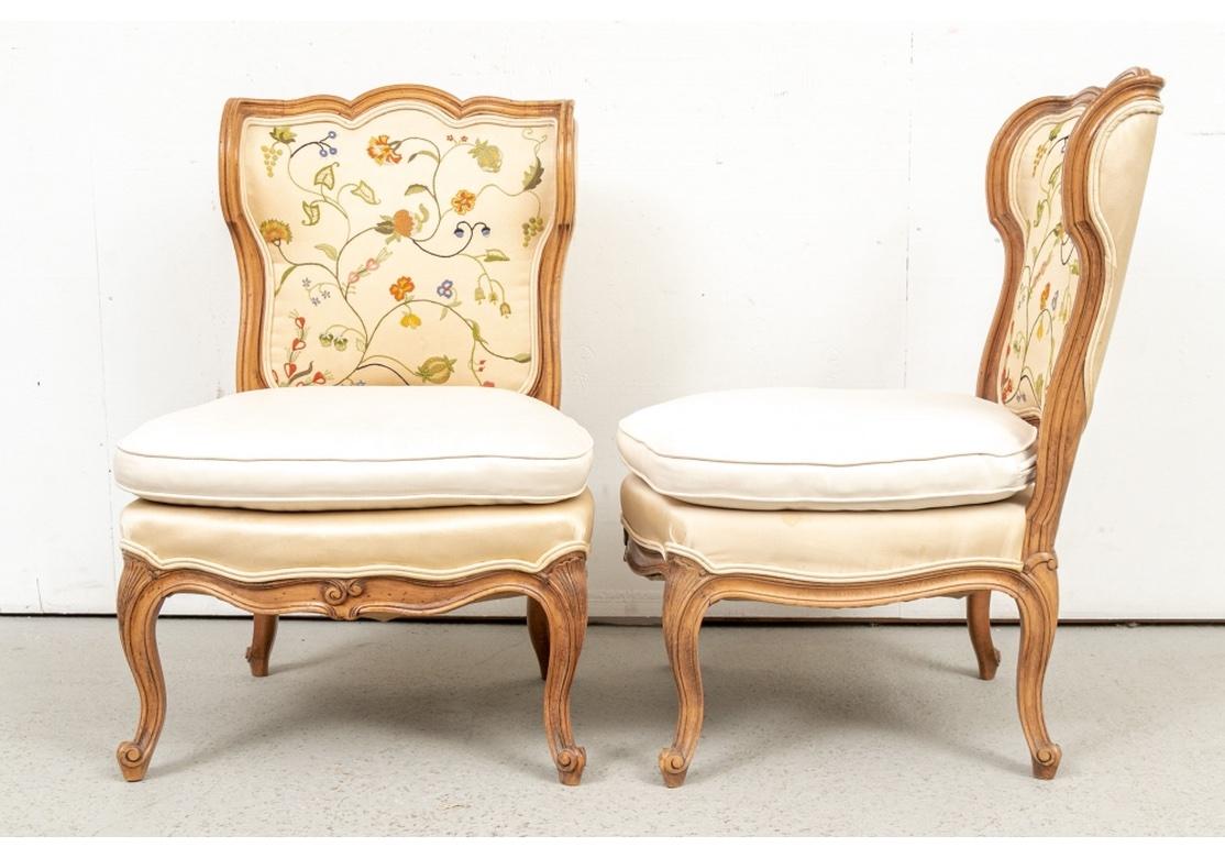 French Provincial Pair of French Country Walnut Slipper Chairs For Sale