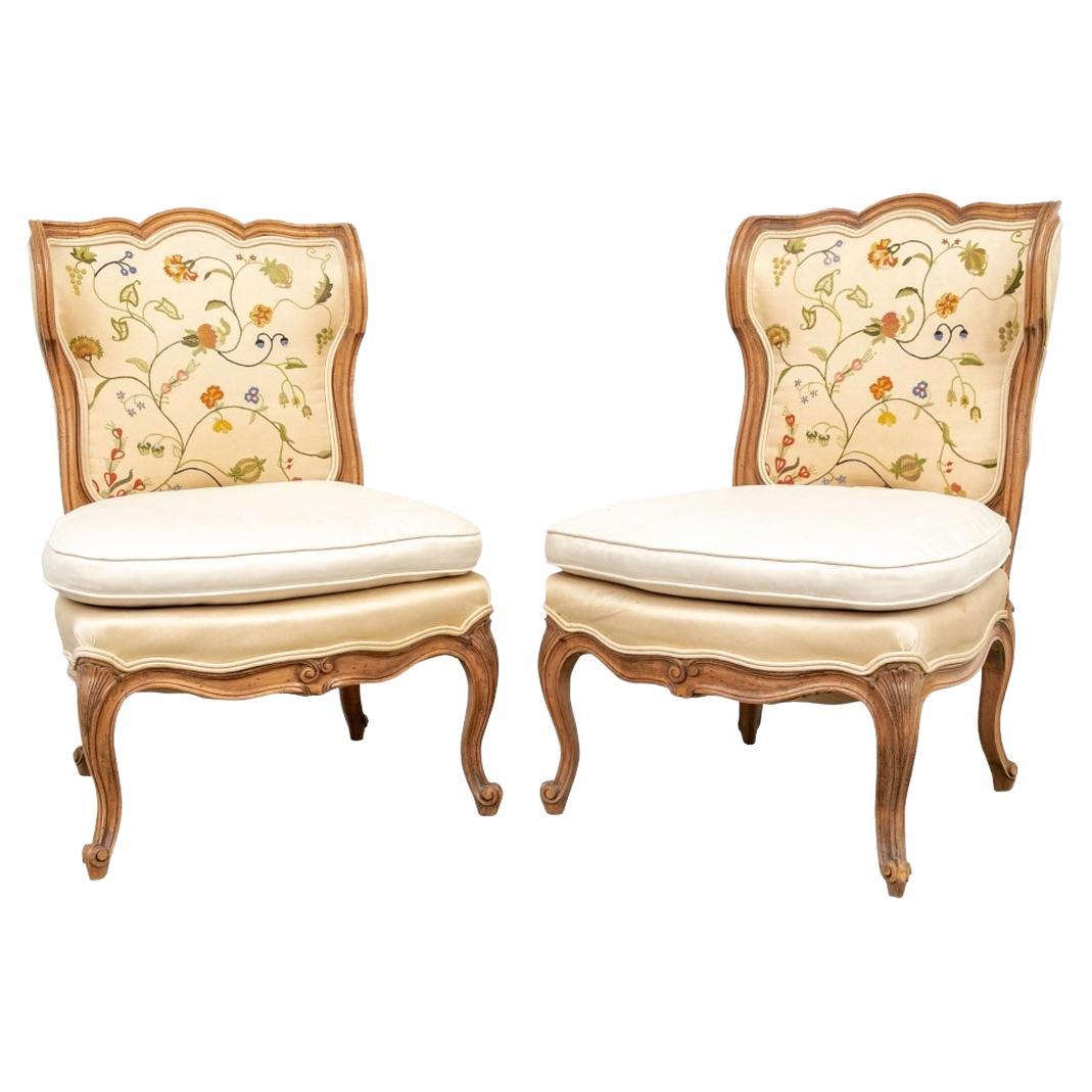 Pair of French Country Walnut Slipper Chairs