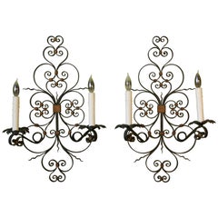 Pair of French Country Wrought Iron Sconces