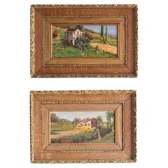 Antique Pair of French Countryside Oil Paintings in Original Frames, by Alfred Blonde