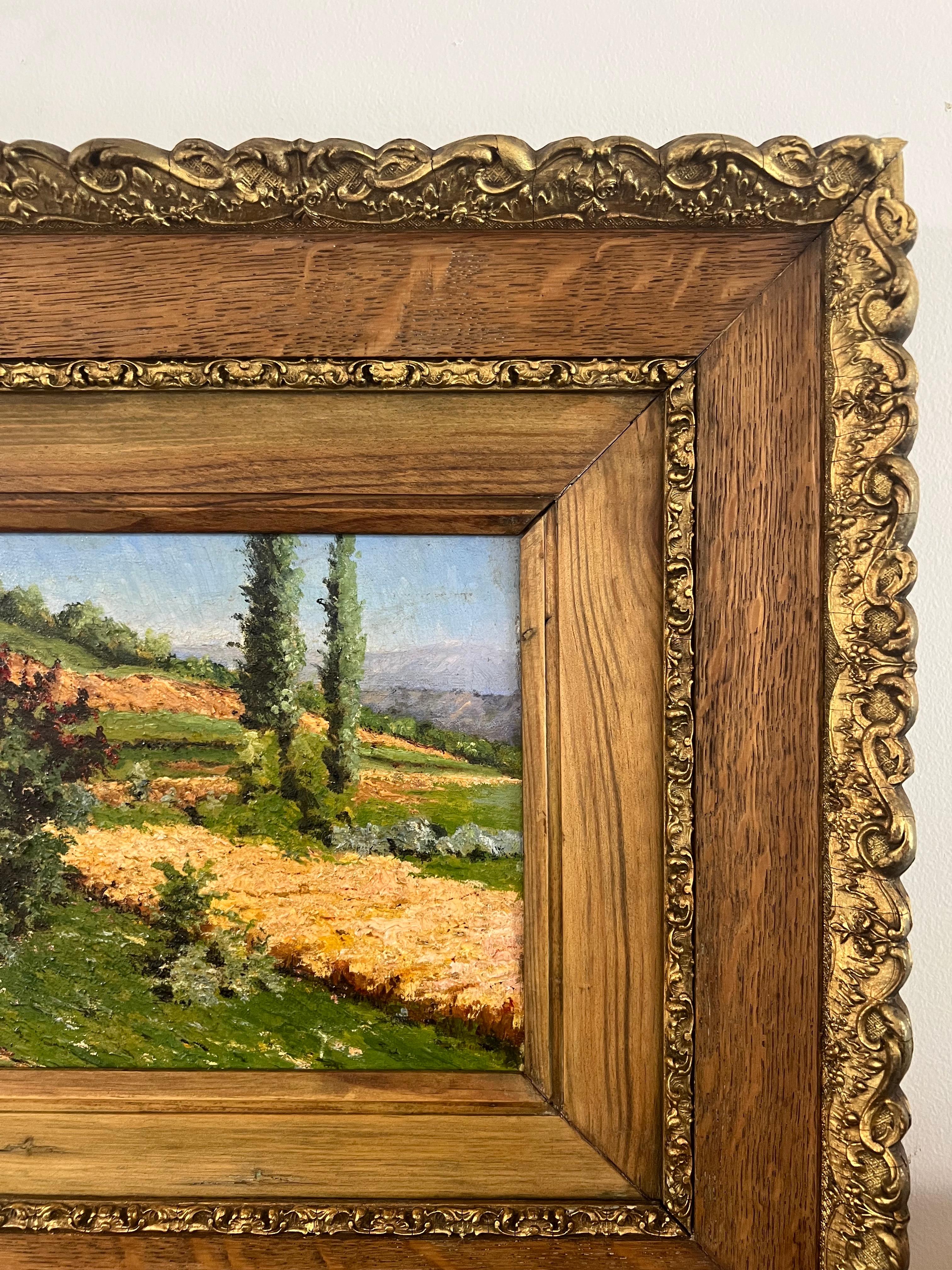 Oiled Pair of French Countryside Oil Paintings in Original Frames, by Alfred Blonde For Sale