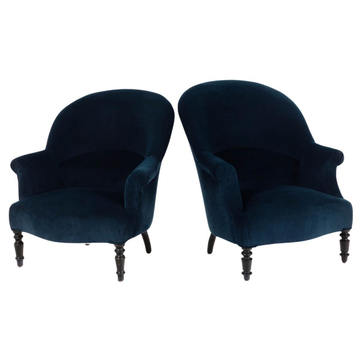 Pair of French Crapaud Armchairs  For Sale