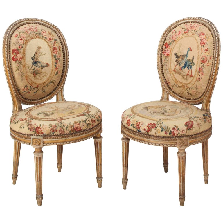 A Pair of French Cream Painted Louis XVI Chairs by Jacob, circa