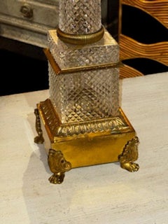 Pair of French Crystal and Bronze Candelabras