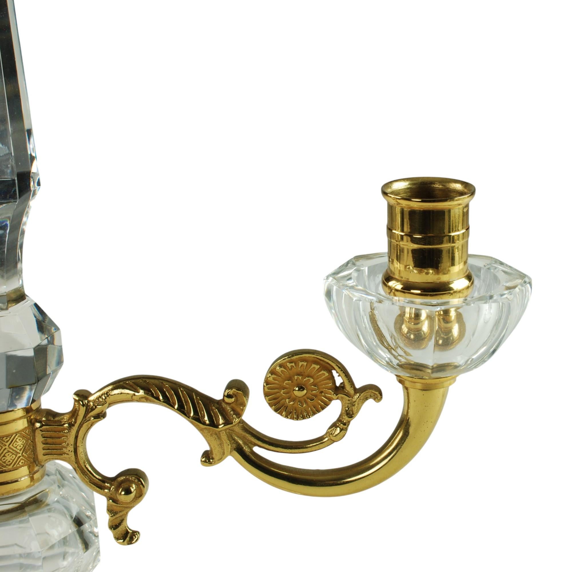 Pair of French Crystal and Bronze Doré Two-Light Candelabra For Sale 2