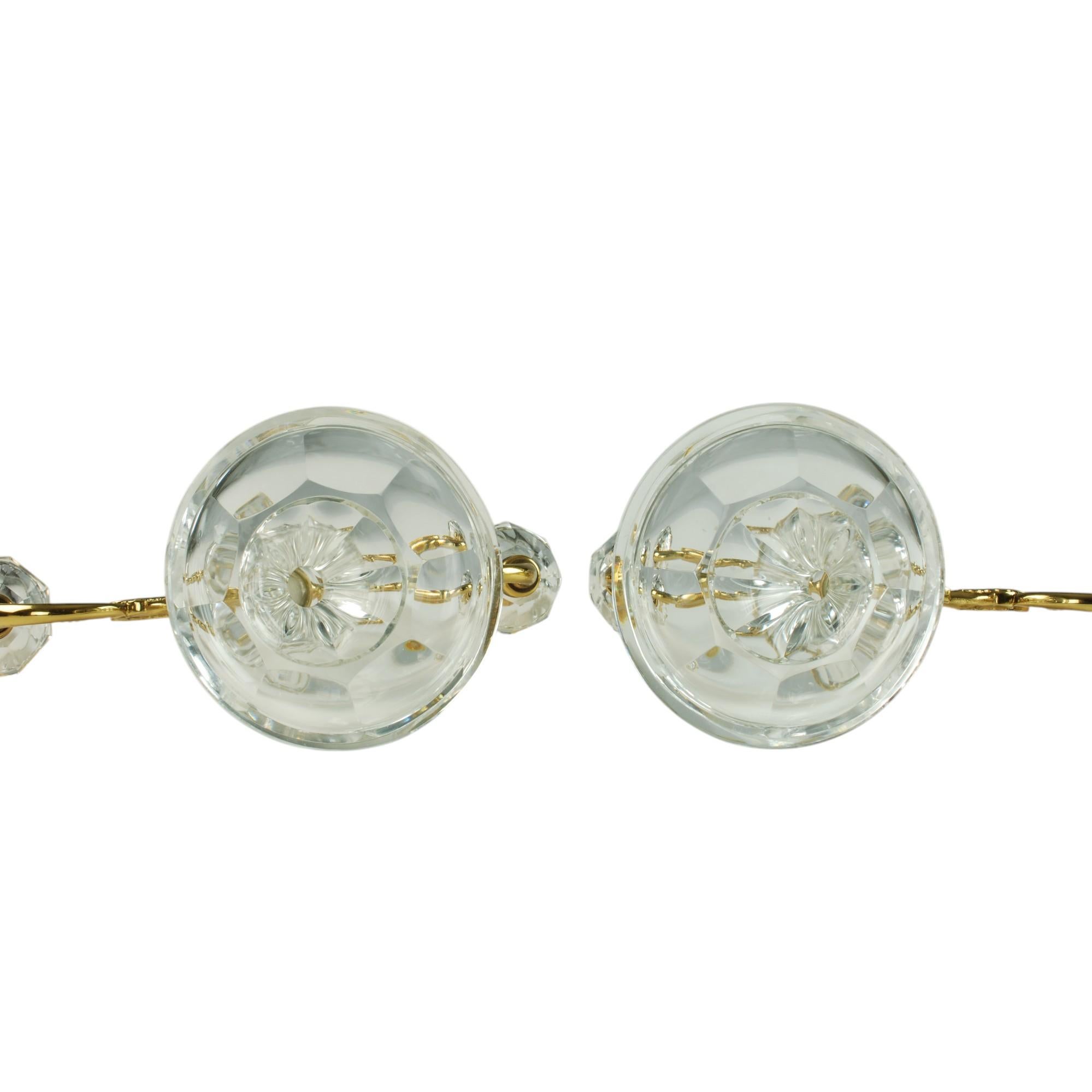 Pair of French Crystal and Bronze Doré Two-Light Candelabra For Sale 8