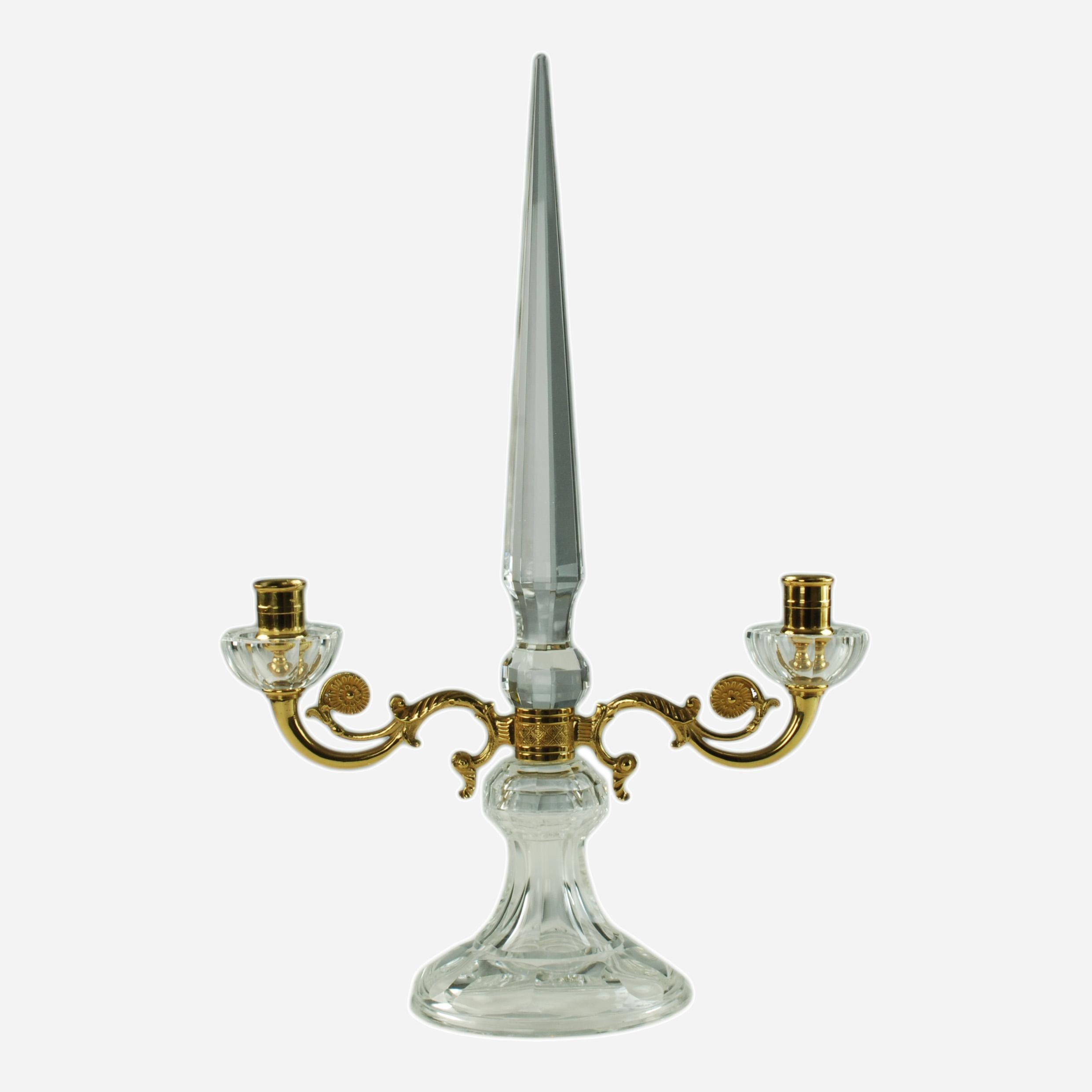 Pair of French Crystal and Bronze Doré Two-Light Candelabra In Good Condition For Sale In Cincinnati, OH