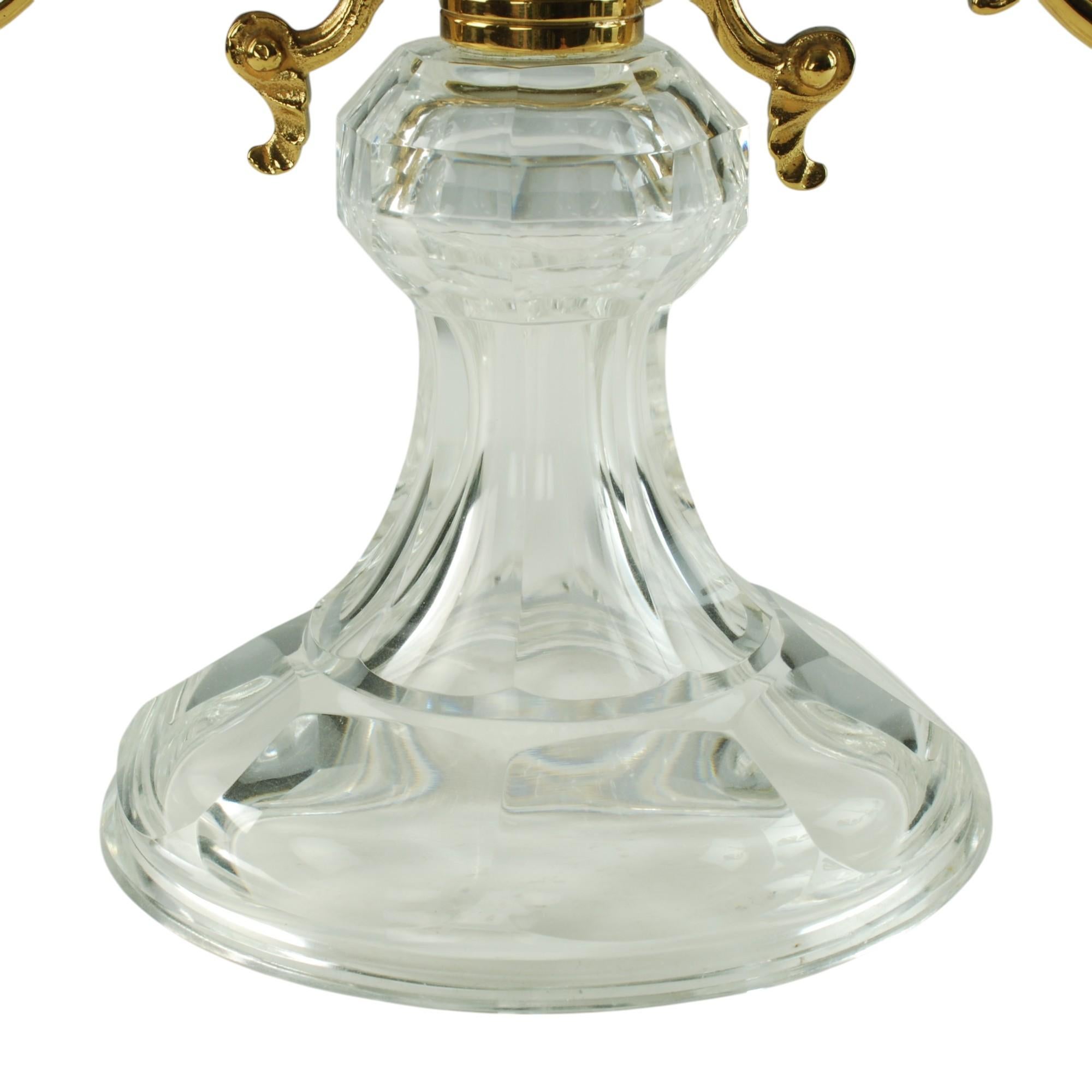 Pair of French Crystal and Bronze Doré Two-Light Candelabra For Sale 3