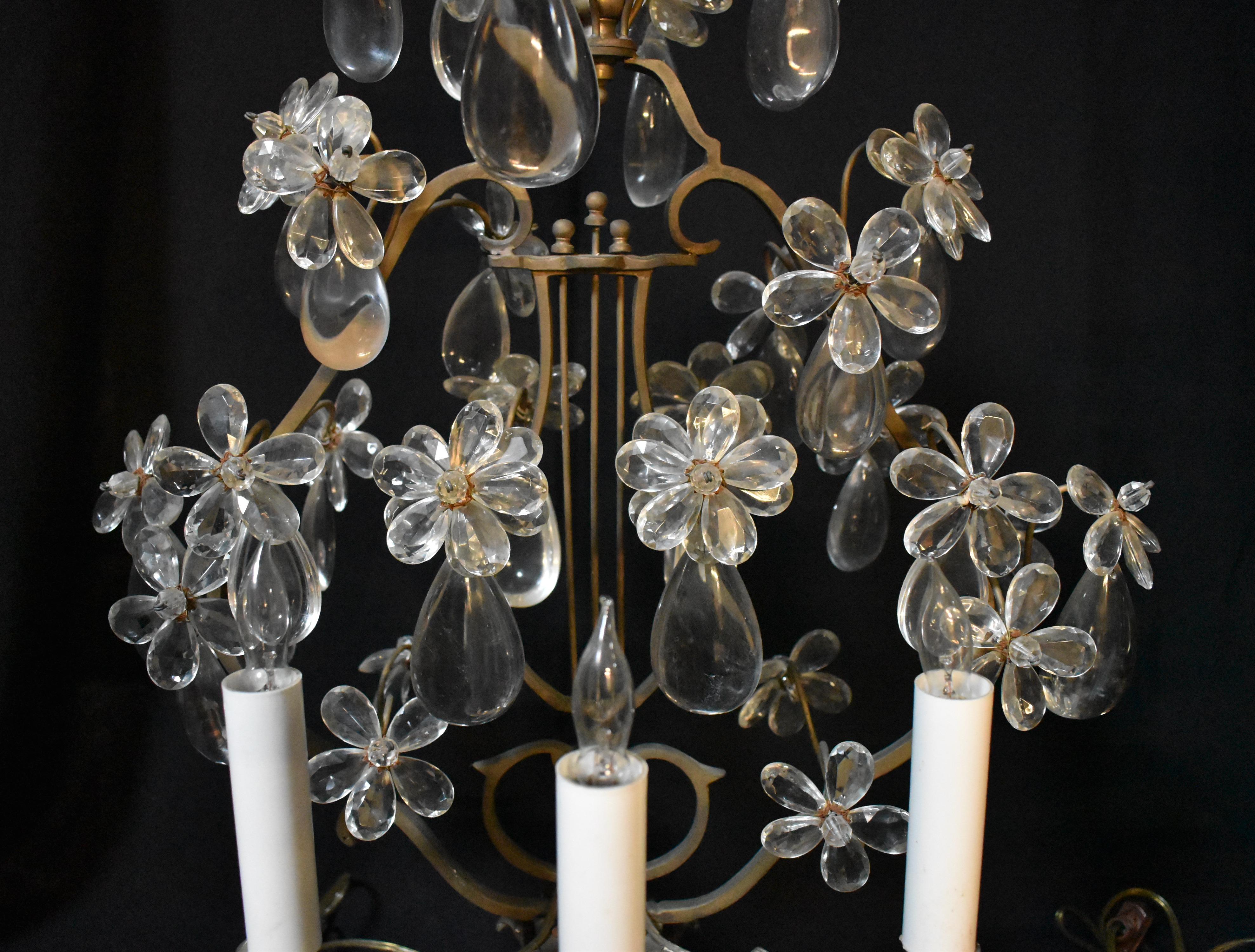 Pair of French Crystal and Bronze Three Light Girandoles, 19 Century 2