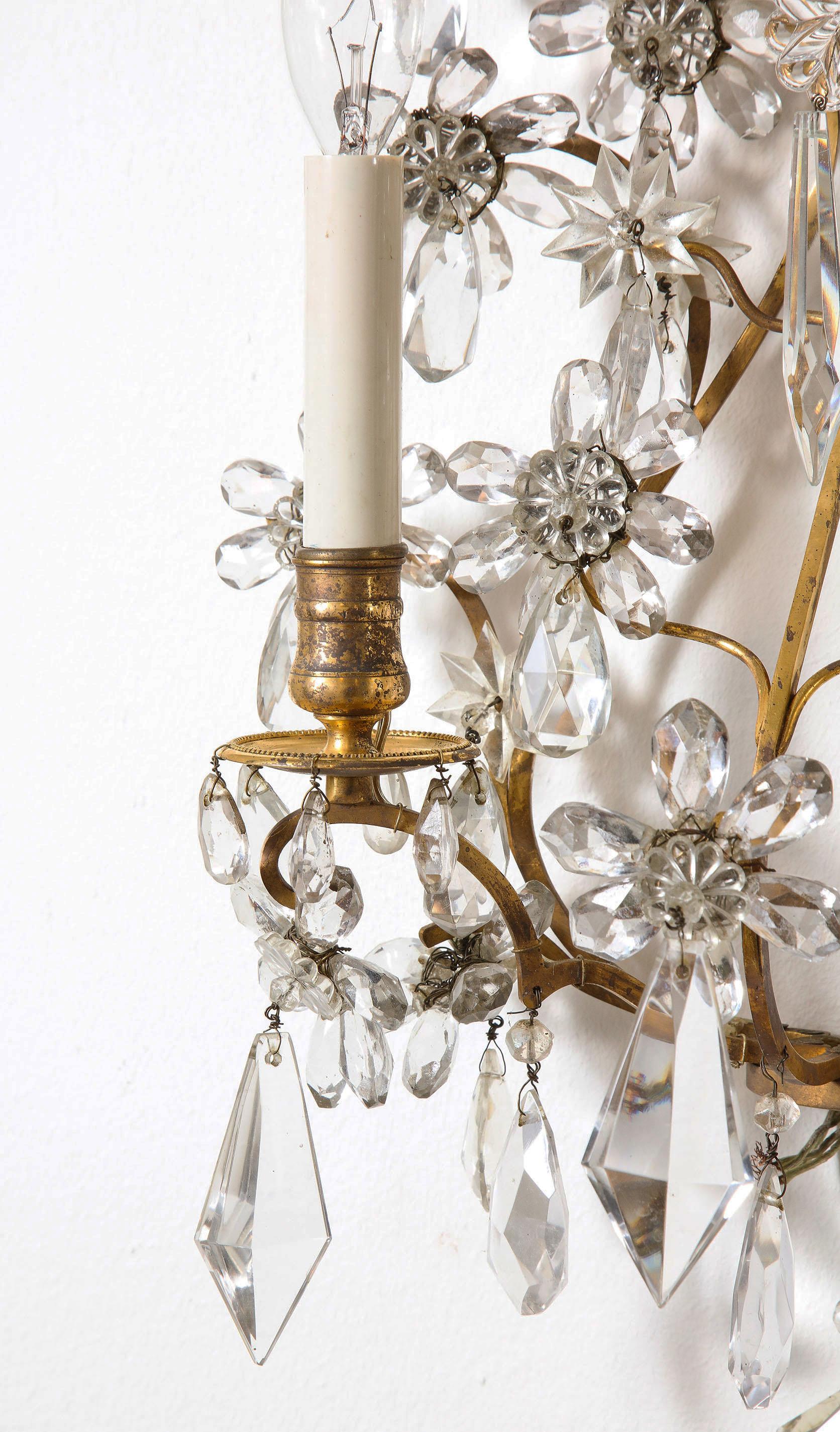 19th Century Pair of French Crystal and Bronze Wall Lights