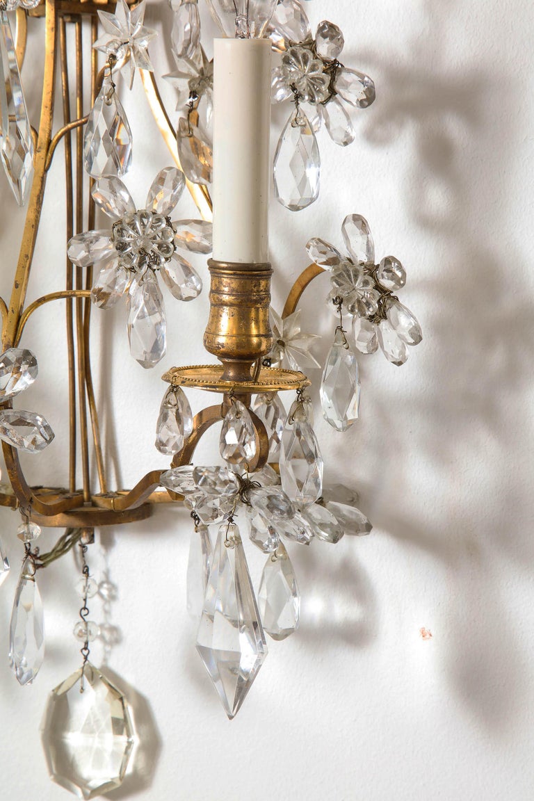 Pair of French Crystal and Bronze Wall Lights For Sale at 1stDibs