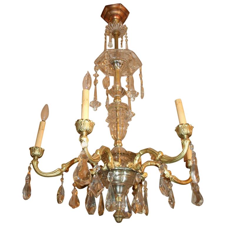 Pair of French Crystal and Gilt Bronze Chandeliers, Sold Individually For Sale