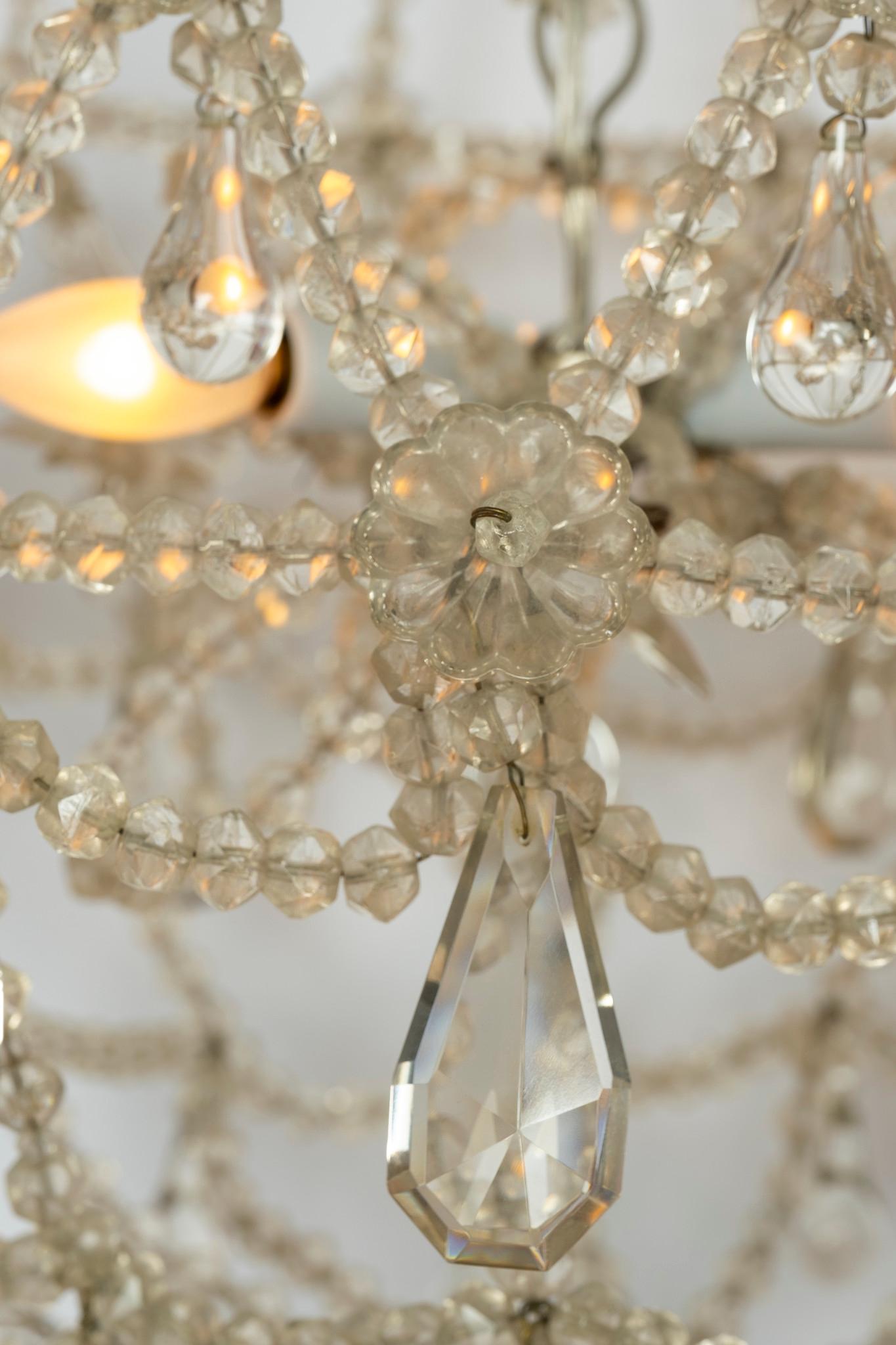 Pair of French Crystal Basket Chandeliers 5
