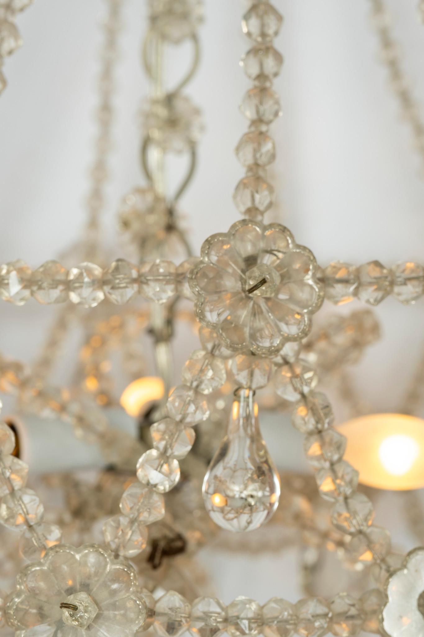 Pair of French Crystal Basket Chandeliers 6
