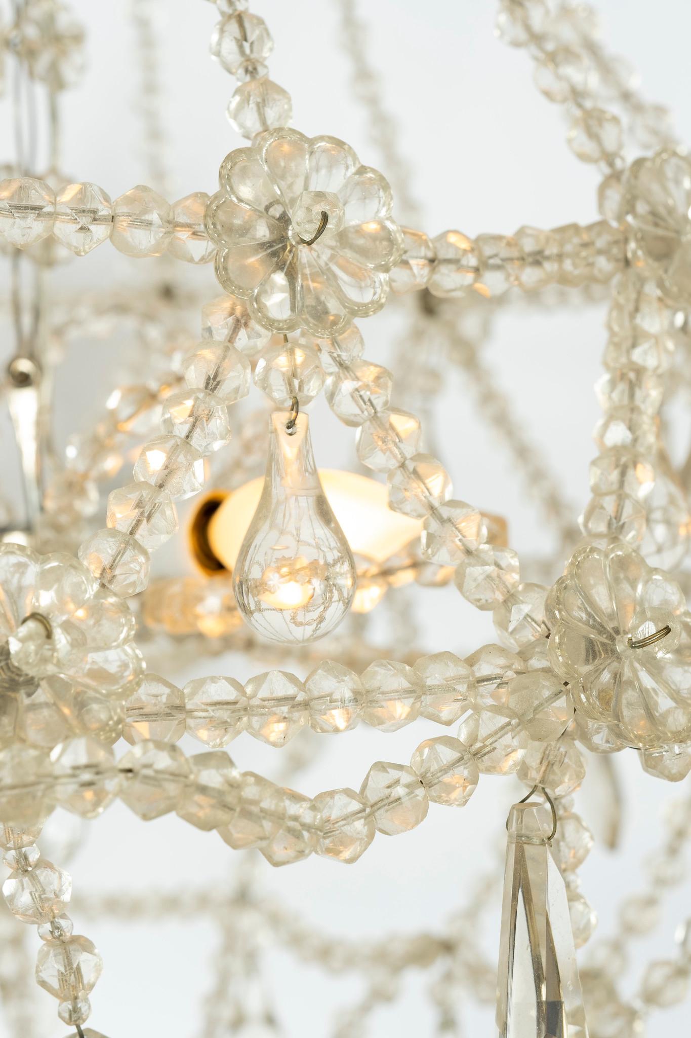 20th Century Pair of French Crystal Basket Chandeliers