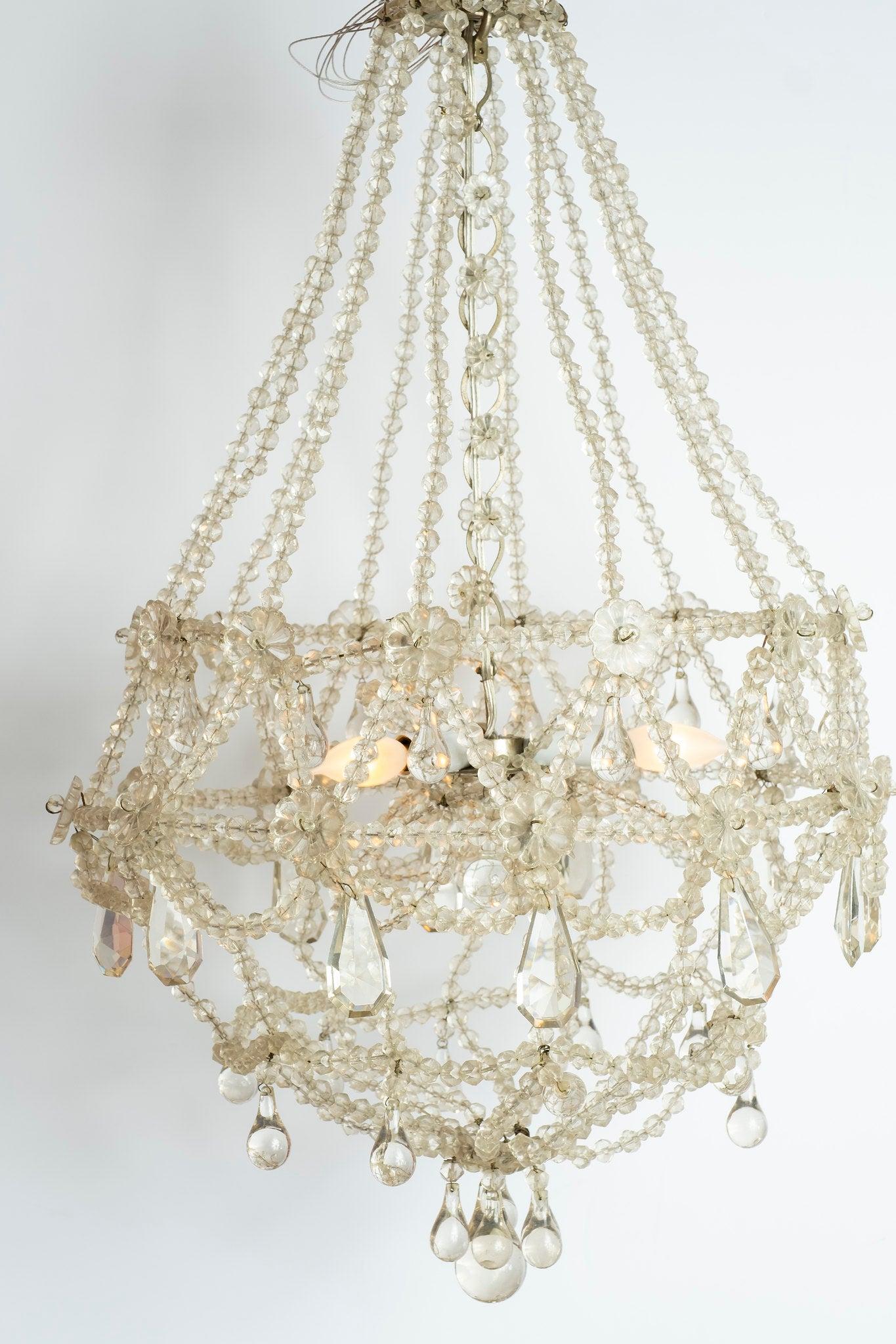 Pair of French Crystal Basket Chandeliers 3