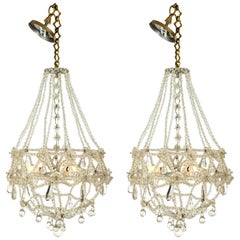 Pair of French Crystal Basket Chandeliers