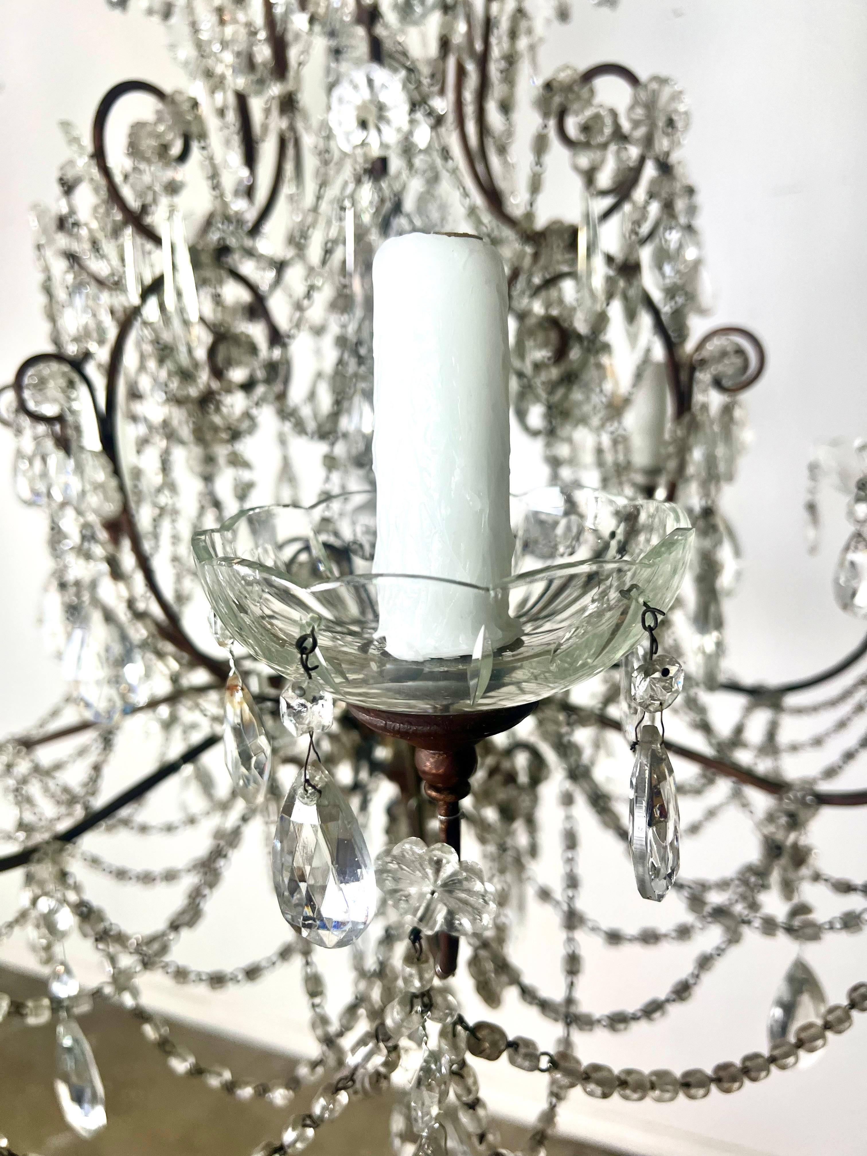 Pair of French Crystal & Beaded Chandeliers C. 1930's For Sale 6