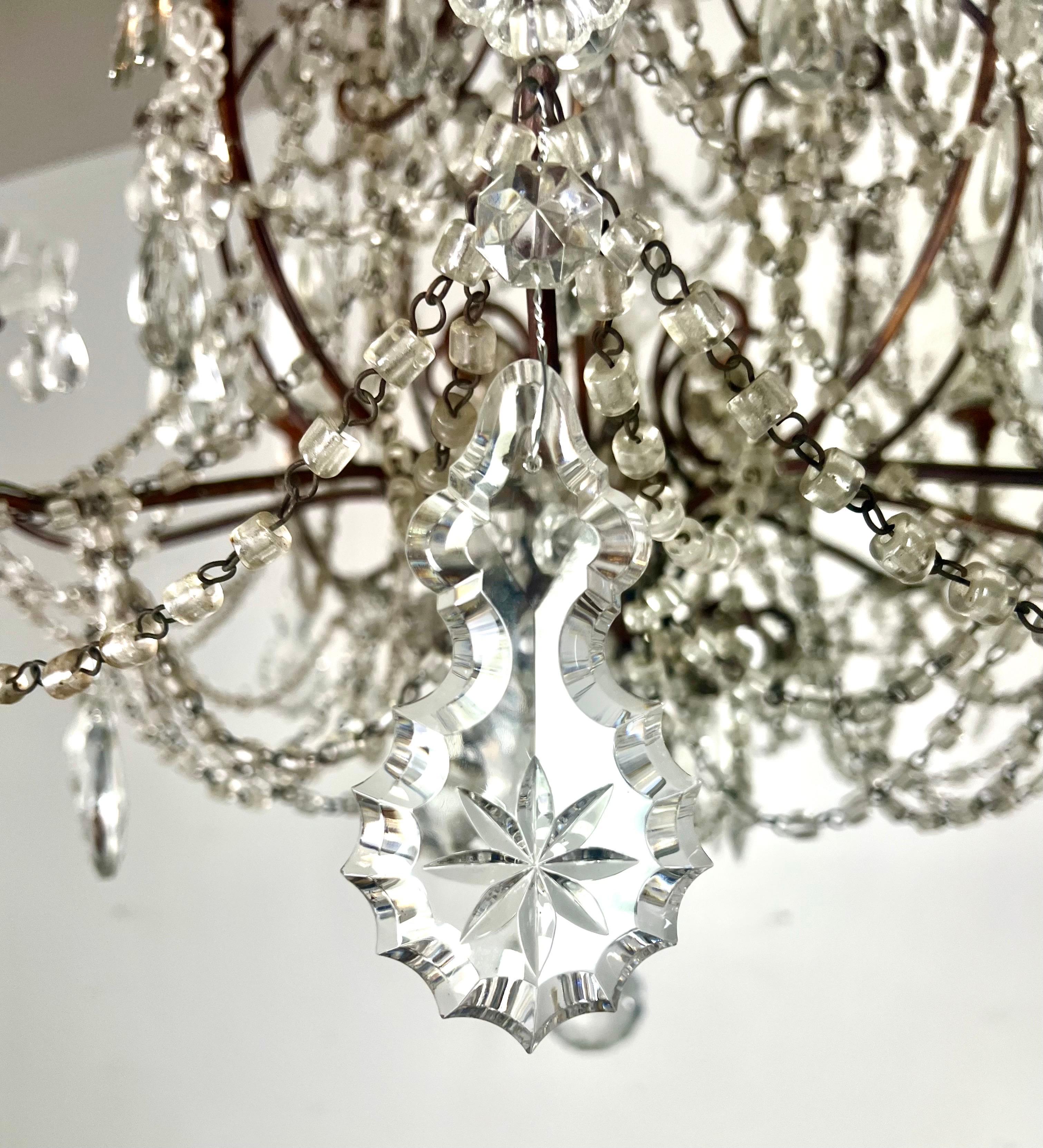 Pair of French Crystal & Beaded Chandeliers C. 1930's For Sale 7