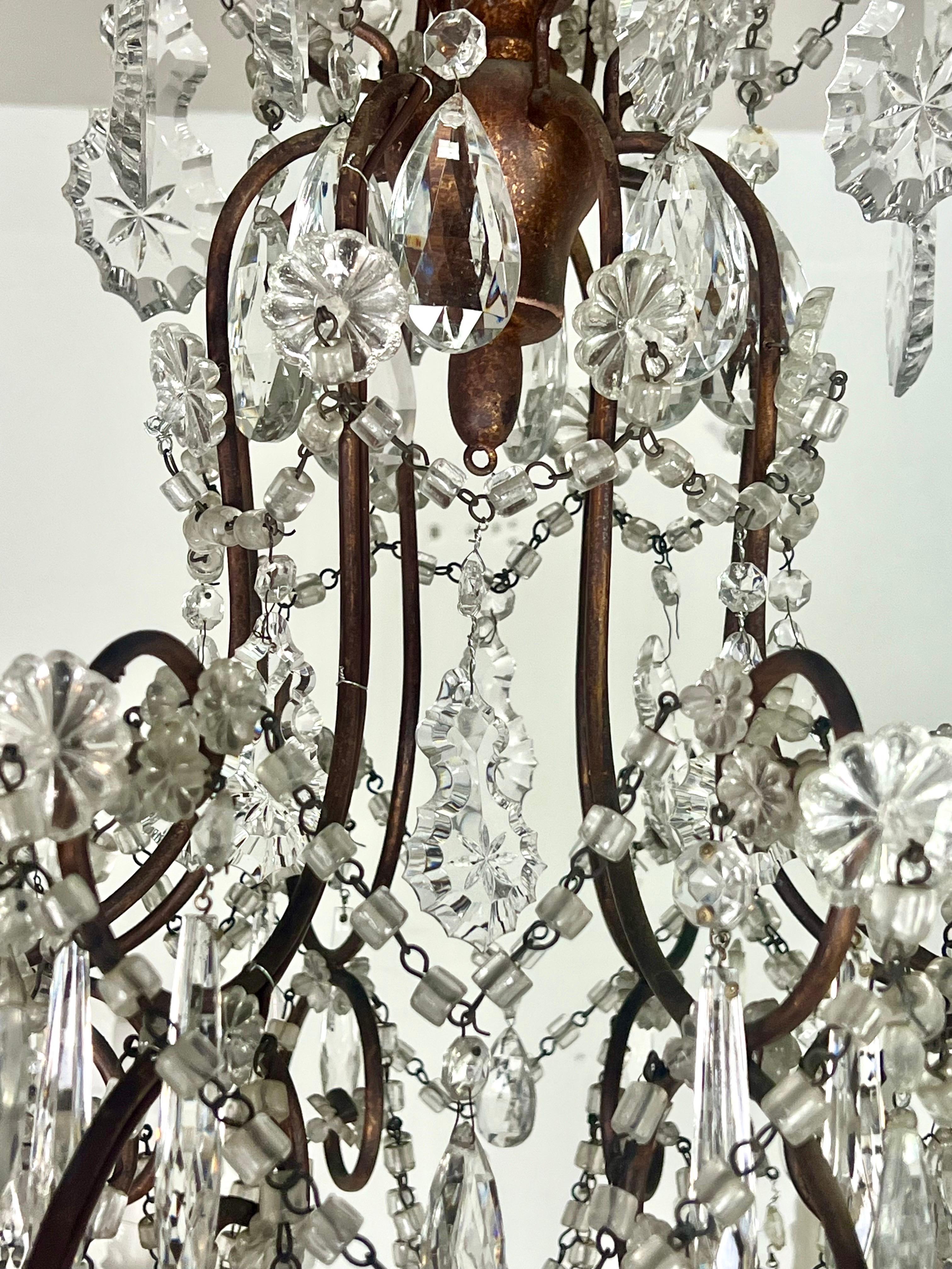 Pair of French Crystal & Beaded Chandeliers C. 1930's For Sale 9