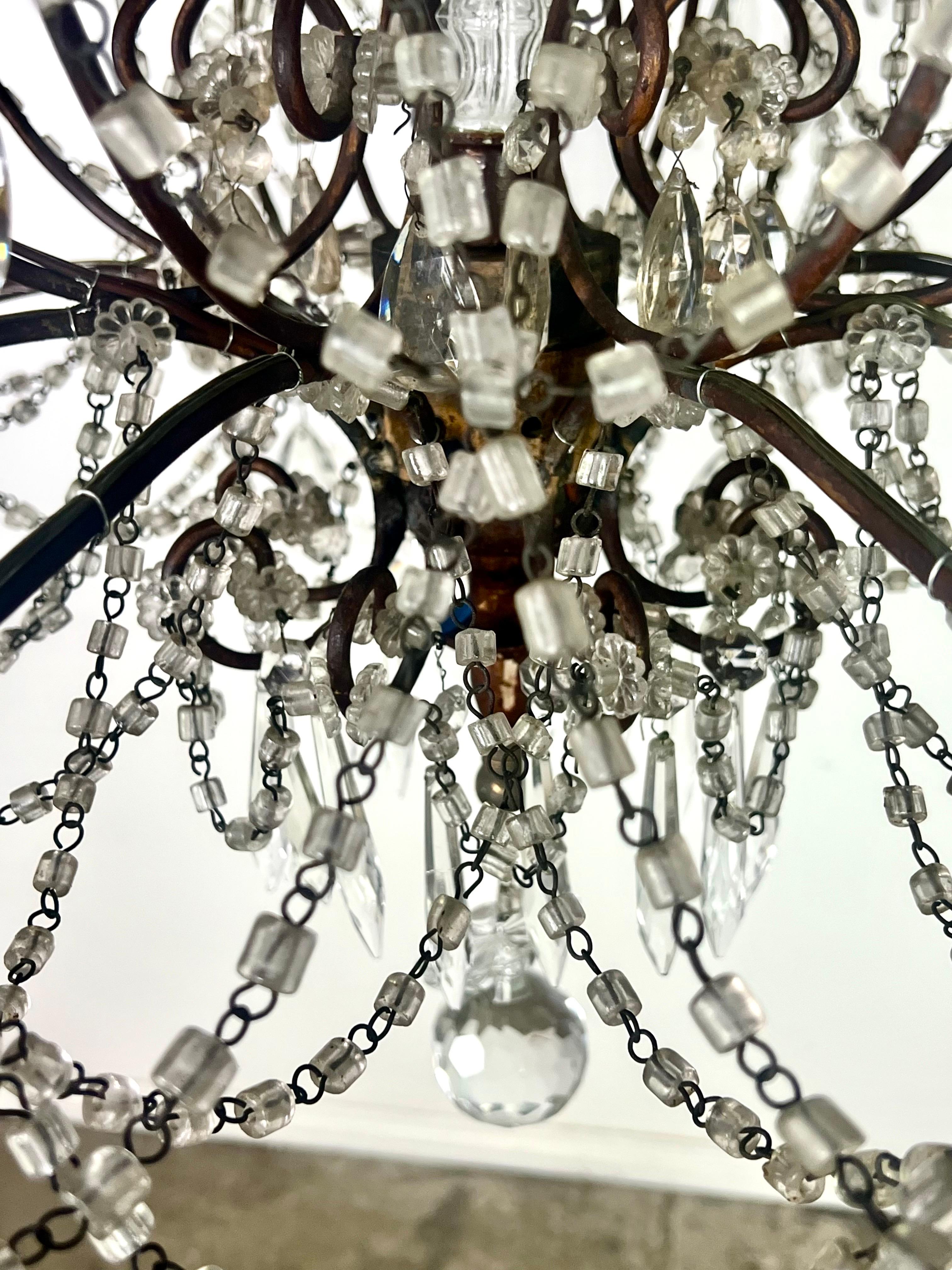 Pair of French Crystal & Beaded Chandeliers C. 1930's For Sale 12