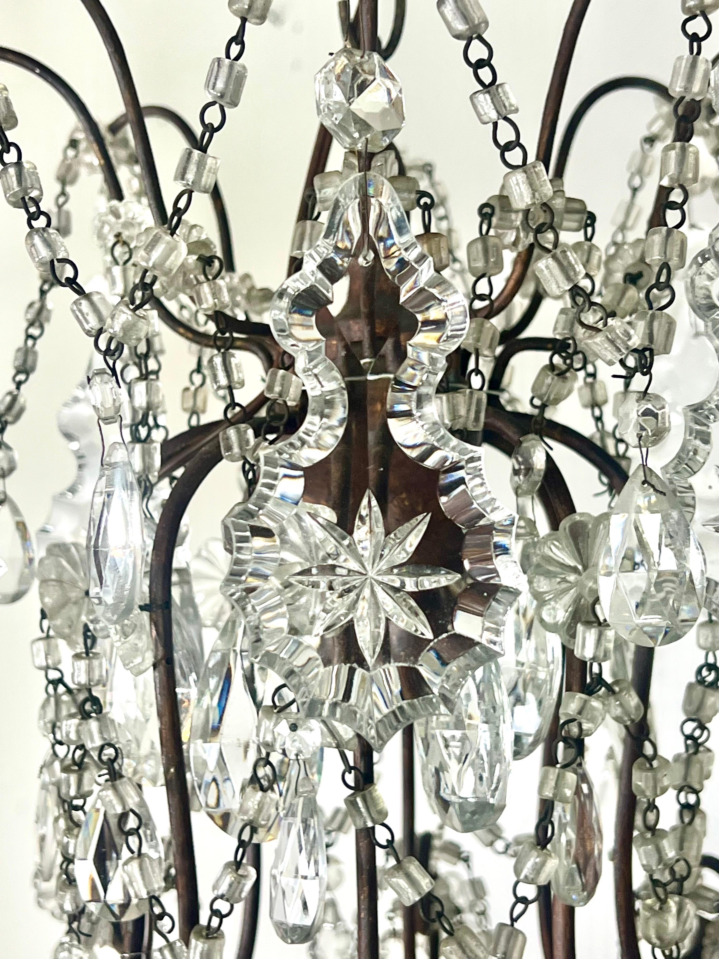 Pair of French Crystal & Beaded Chandeliers C. 1930's For Sale 13