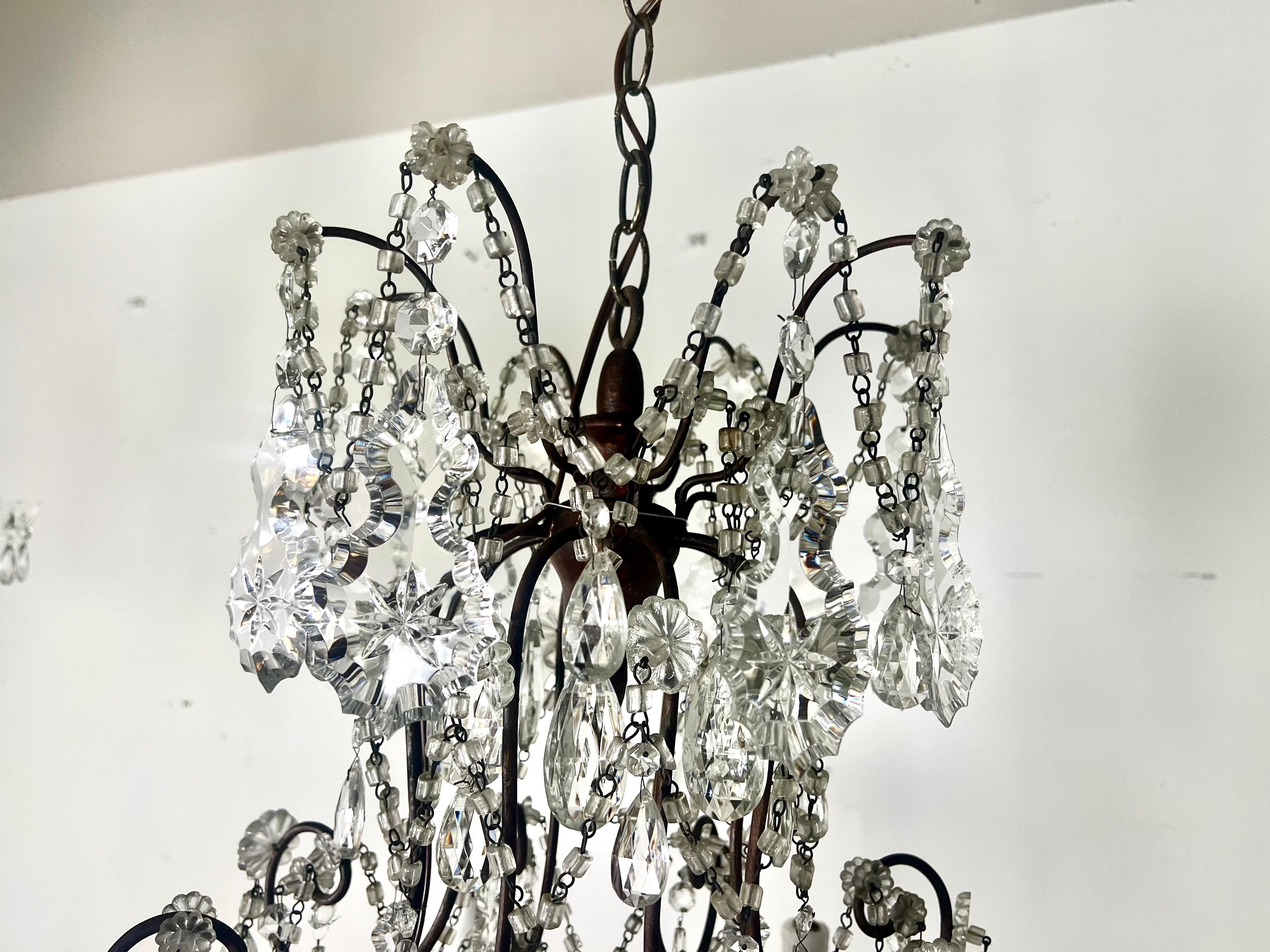 Pair of French Crystal & Beaded Chandeliers C. 1930's In Good Condition For Sale In Los Angeles, CA