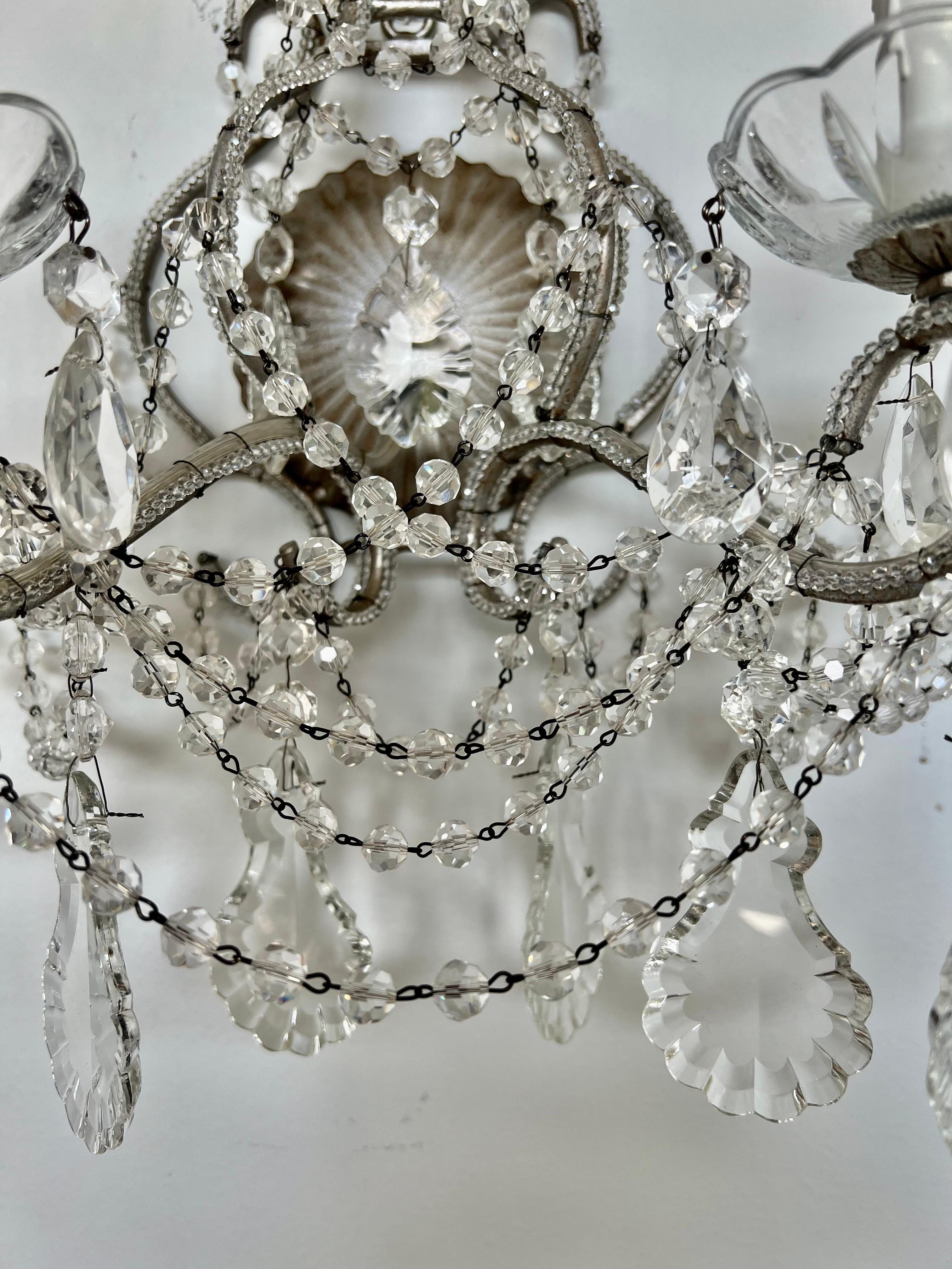 20th Century Pair of French Crystal Beaded Two Arm Sconces