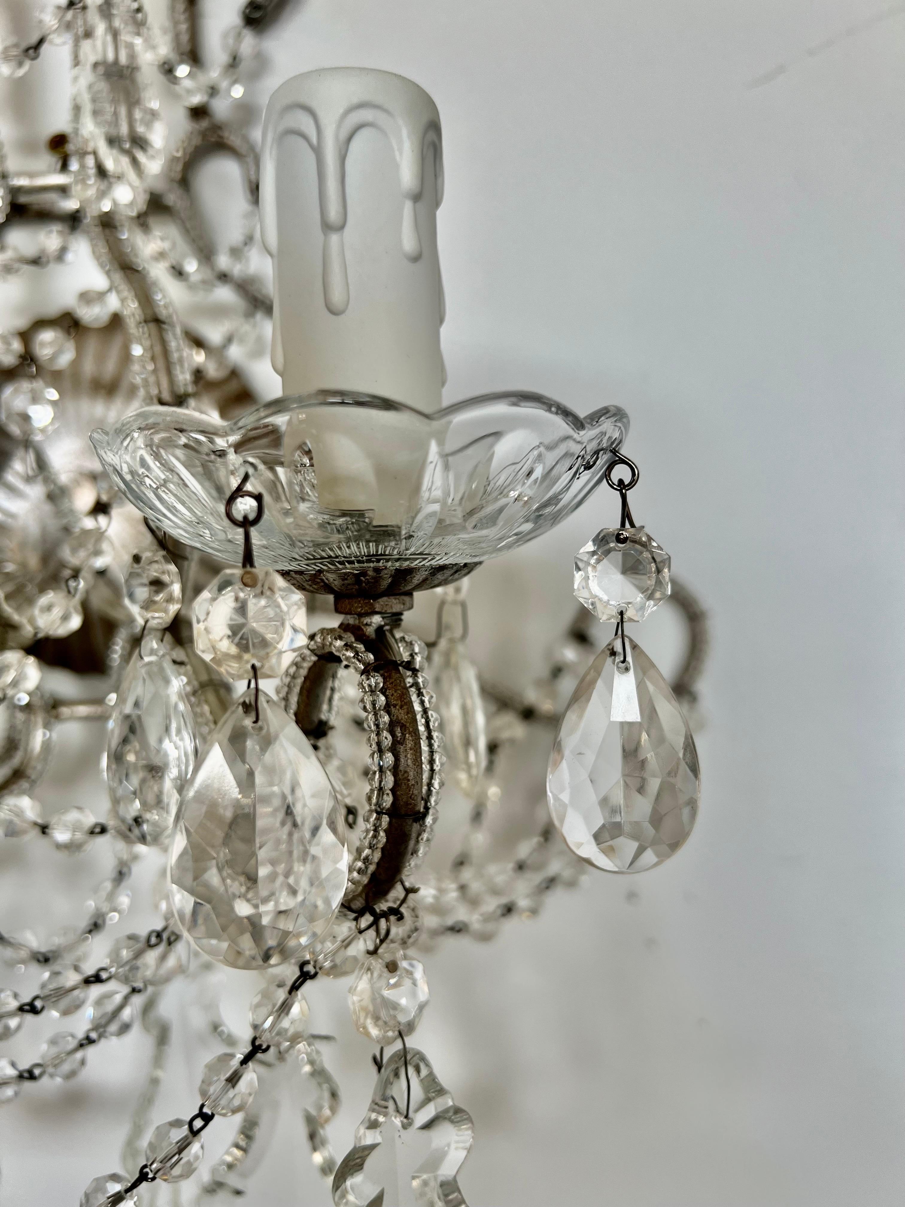 Metal Pair of French Crystal Beaded Two Arm Sconces