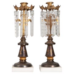 Pair of French Crystal Candle Holders
