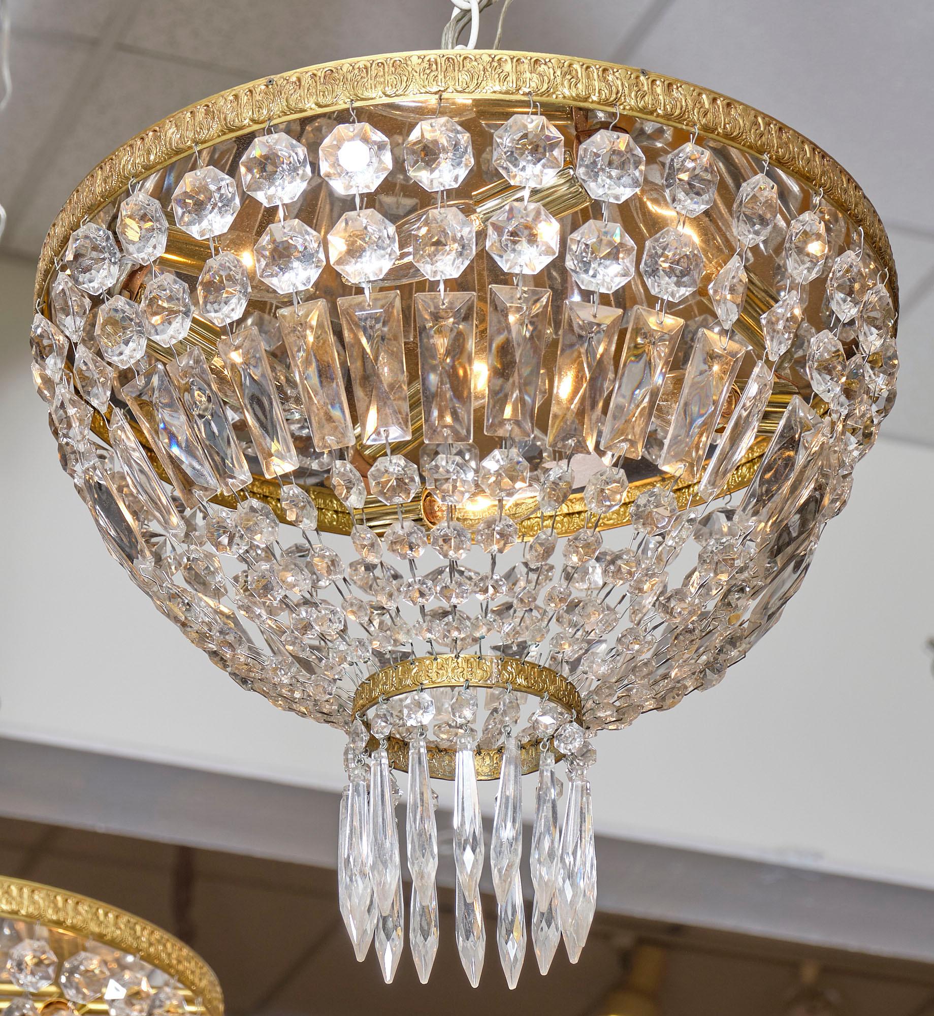 Art Deco Pair of French Crystal Chandelier Flush Mounts