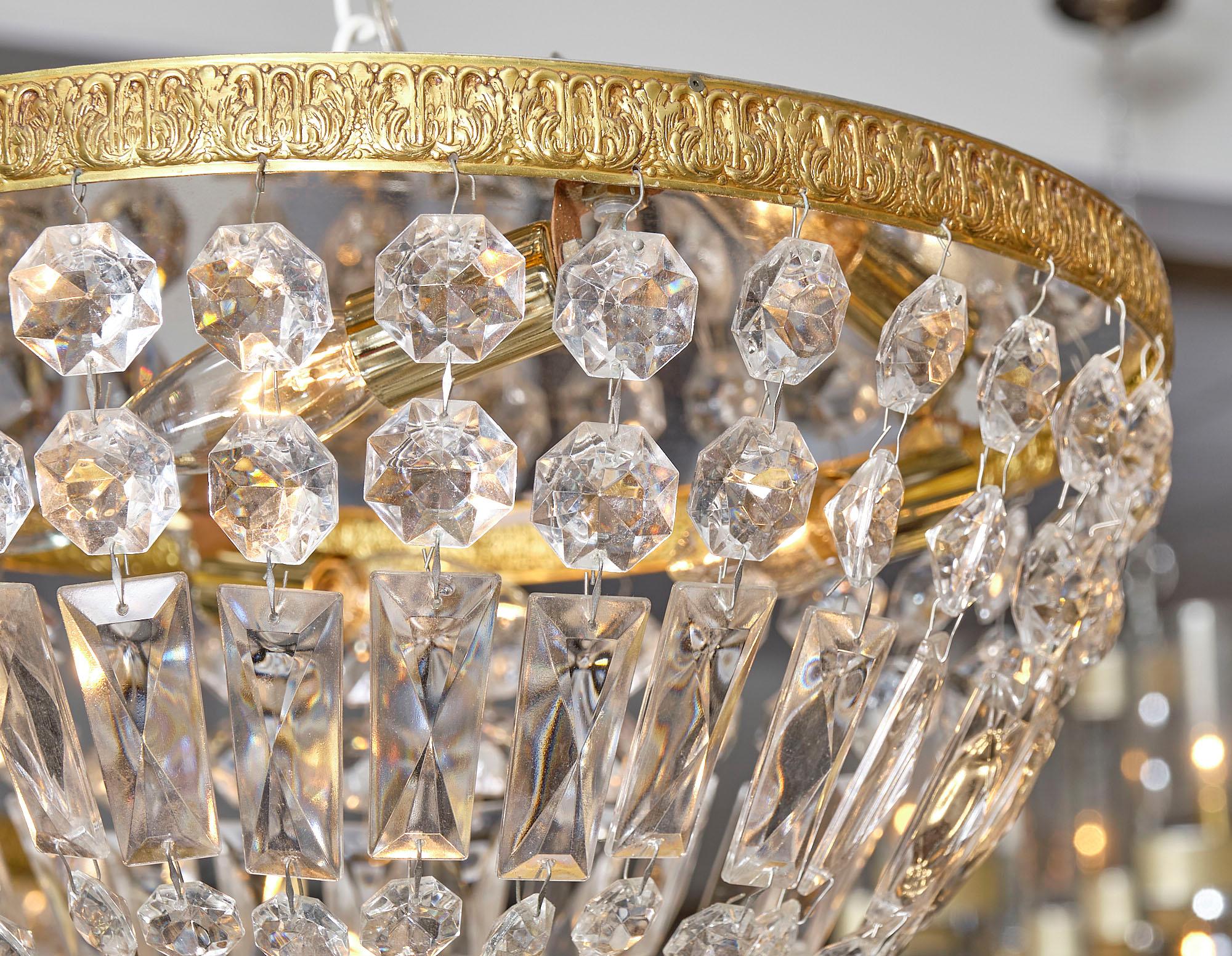 Mid-20th Century Pair of French Crystal Chandelier Flush Mounts