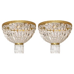 Pair of French Crystal Chandelier Flush Mounts